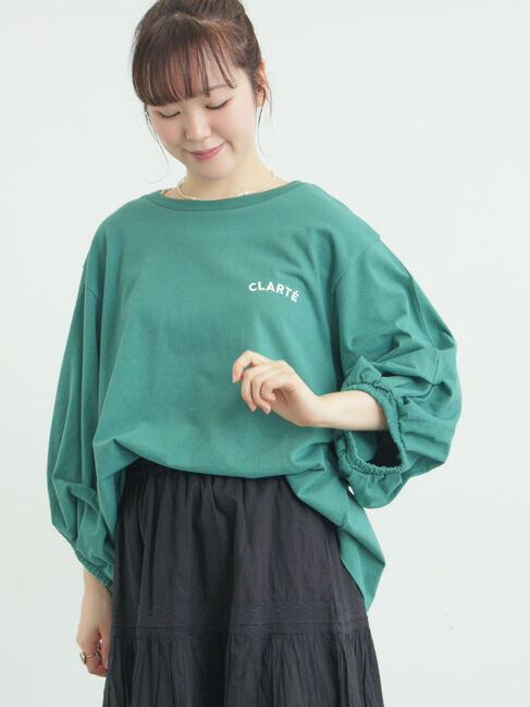 Samansa Mos2「袖タックTシャツ」|Tシャツ・カットソー|グリーン