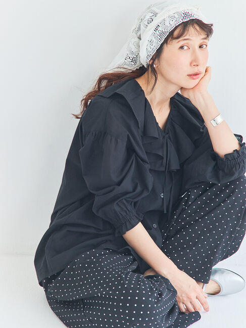 Samansa Mos2「フリルシアーブラウス」|シャツ・ブラウス|ブラック