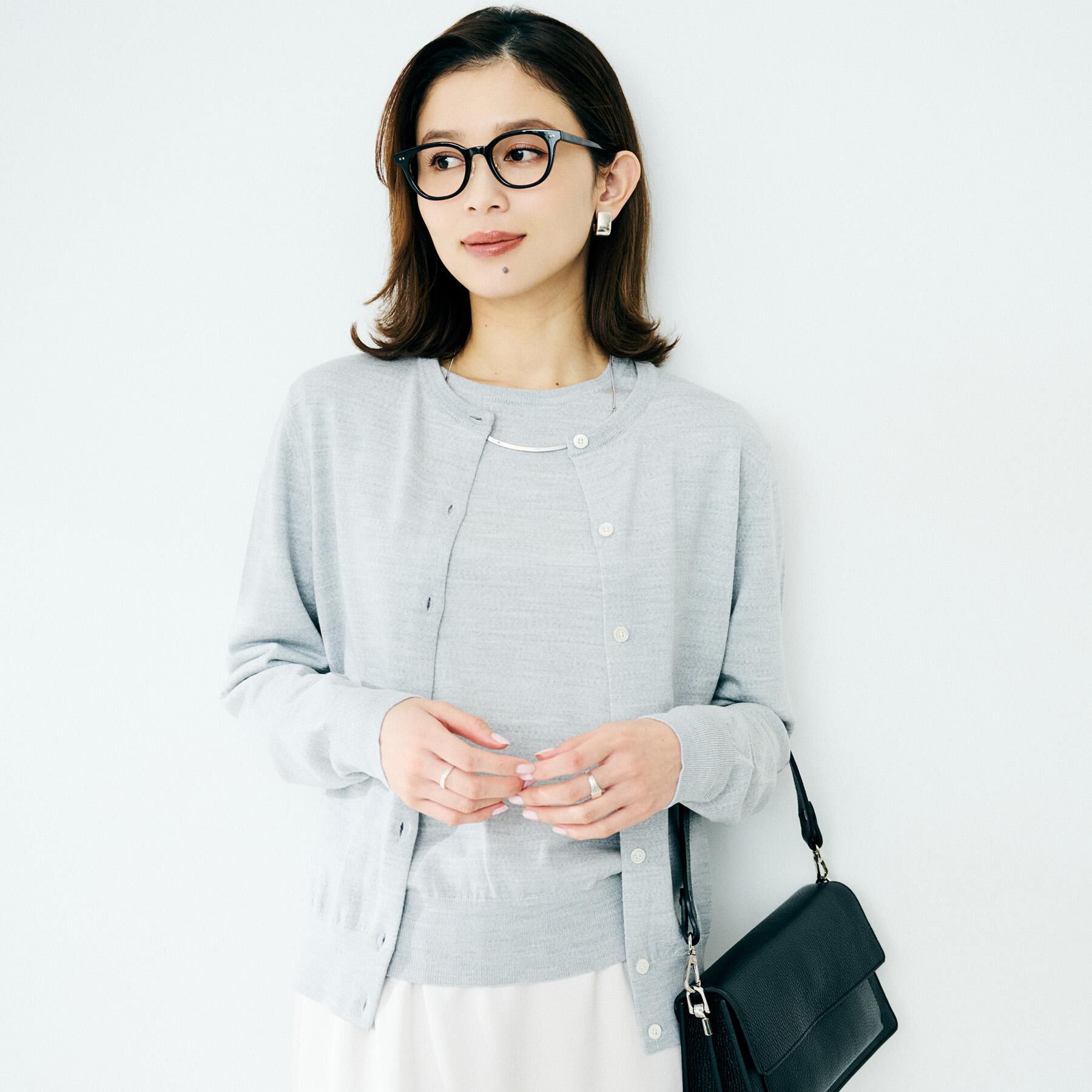 UNTITLED「【洗える/アンサンブル可/ウール100%】ウールクルーカーディガン」|カーディガン|ライトグレー(011