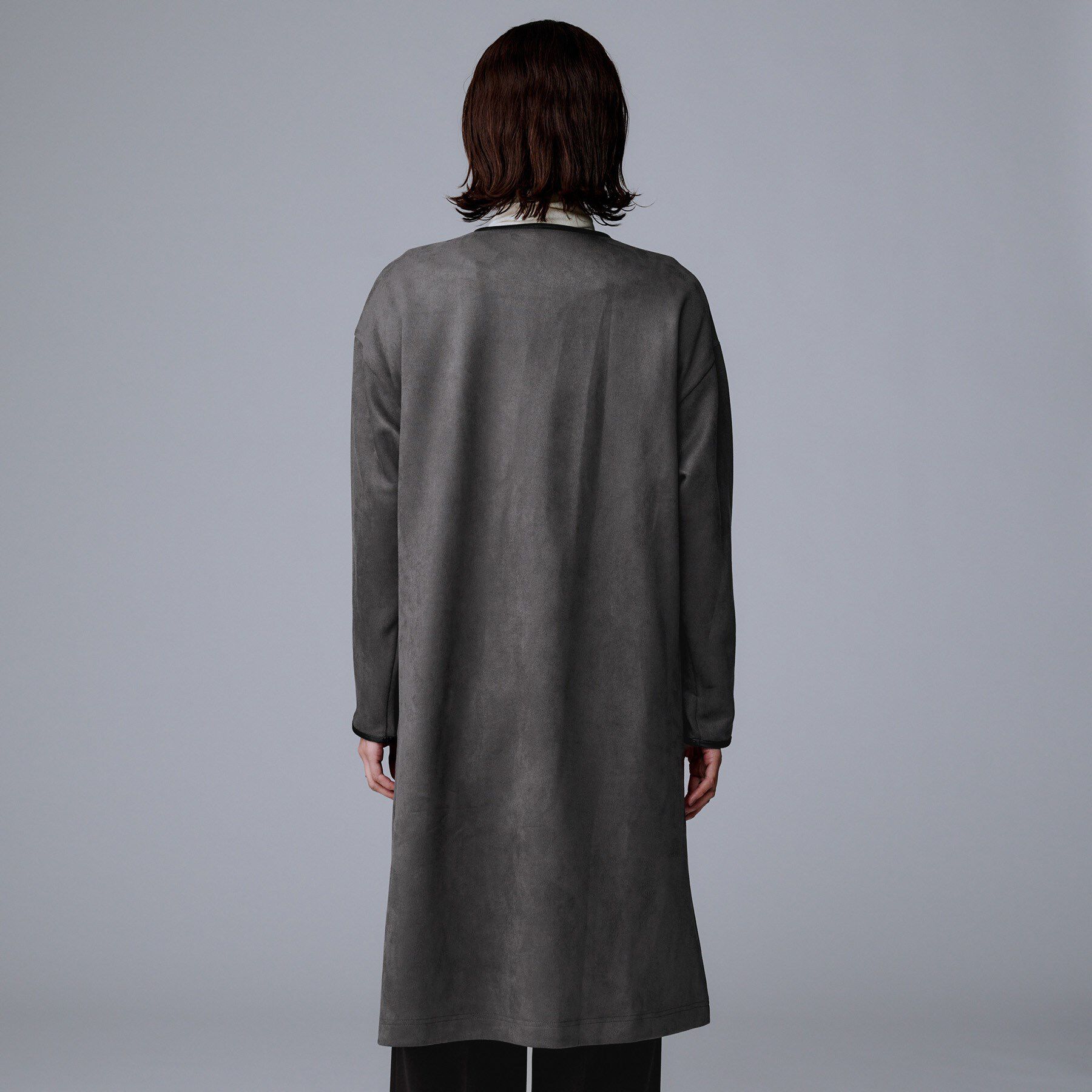 UNTITLED「【洗える/軽羽織り】マシュマロタッチ　スエード調コート」|ノーカラーコート|