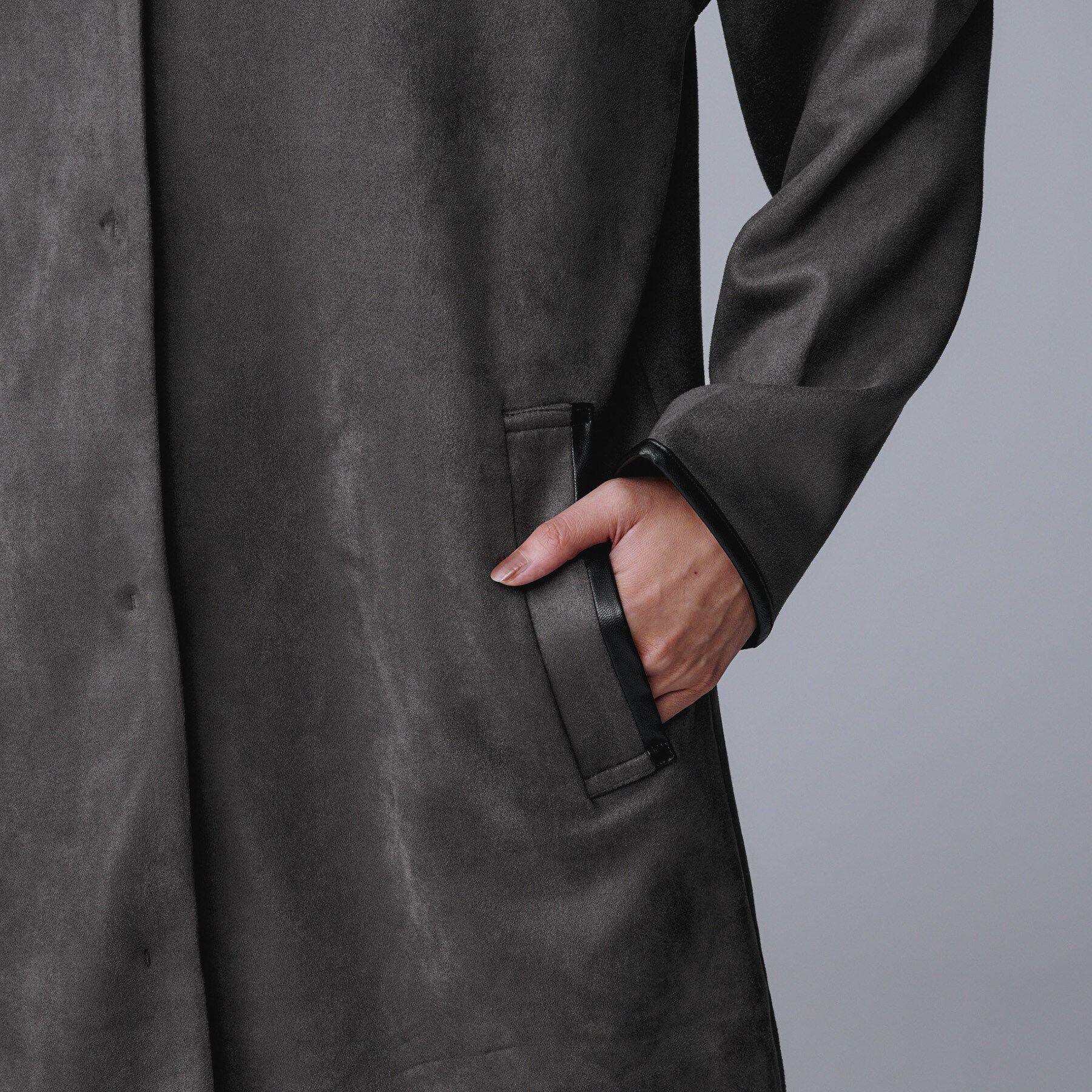 UNTITLED「【洗える/軽羽織り】マシュマロタッチ　スエード調コート」|ノーカラーコート|