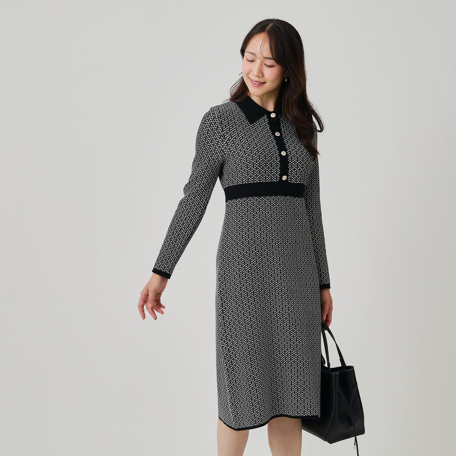 COUP DE CHANCE「【手洗い可】衿付きニットジャカード編みワンピース」|ワンピース|