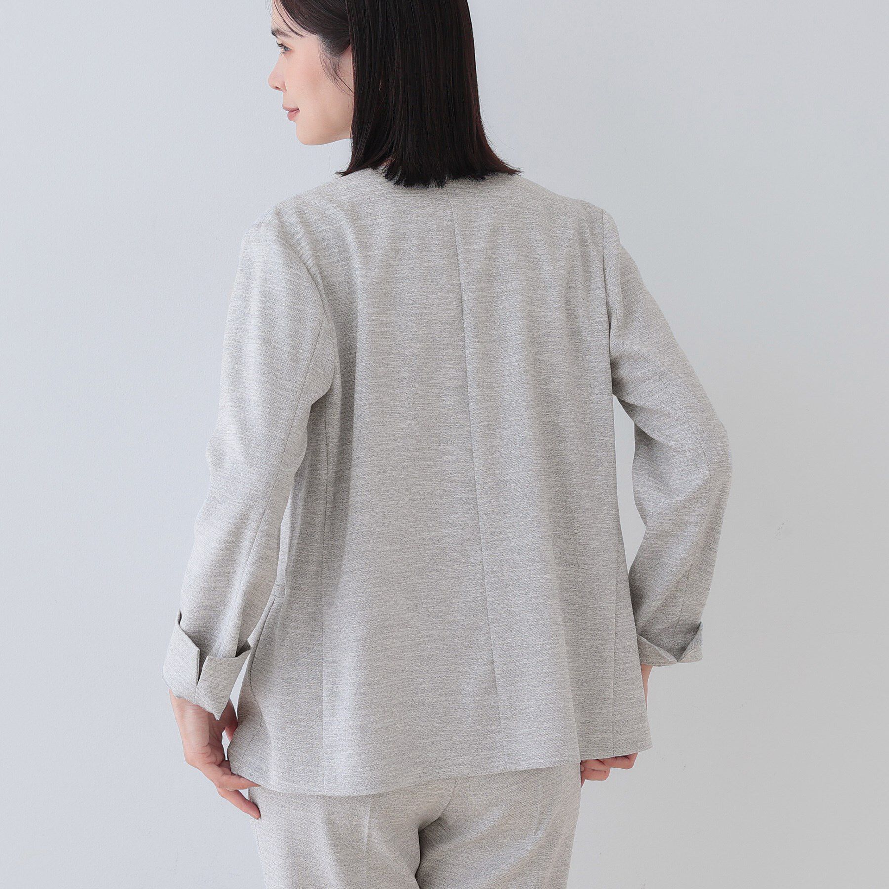 INDIVI「【こなれSETUP】リネンライクノーカラージャケット」|ノーカラージャケット|
