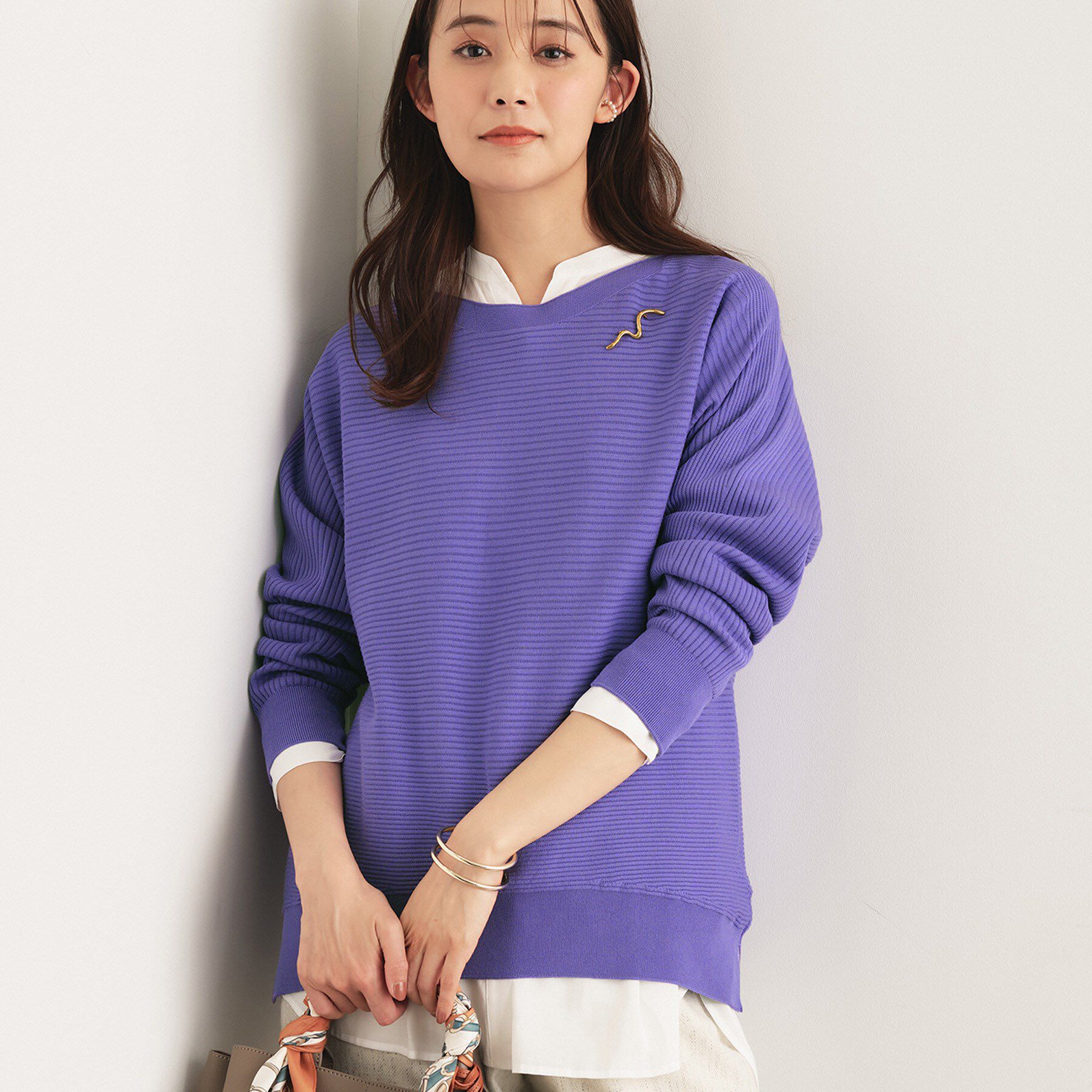 INDIVI「【洗える／体型カバー】美シルエットニット」|ニット・セーター|パープル(081)