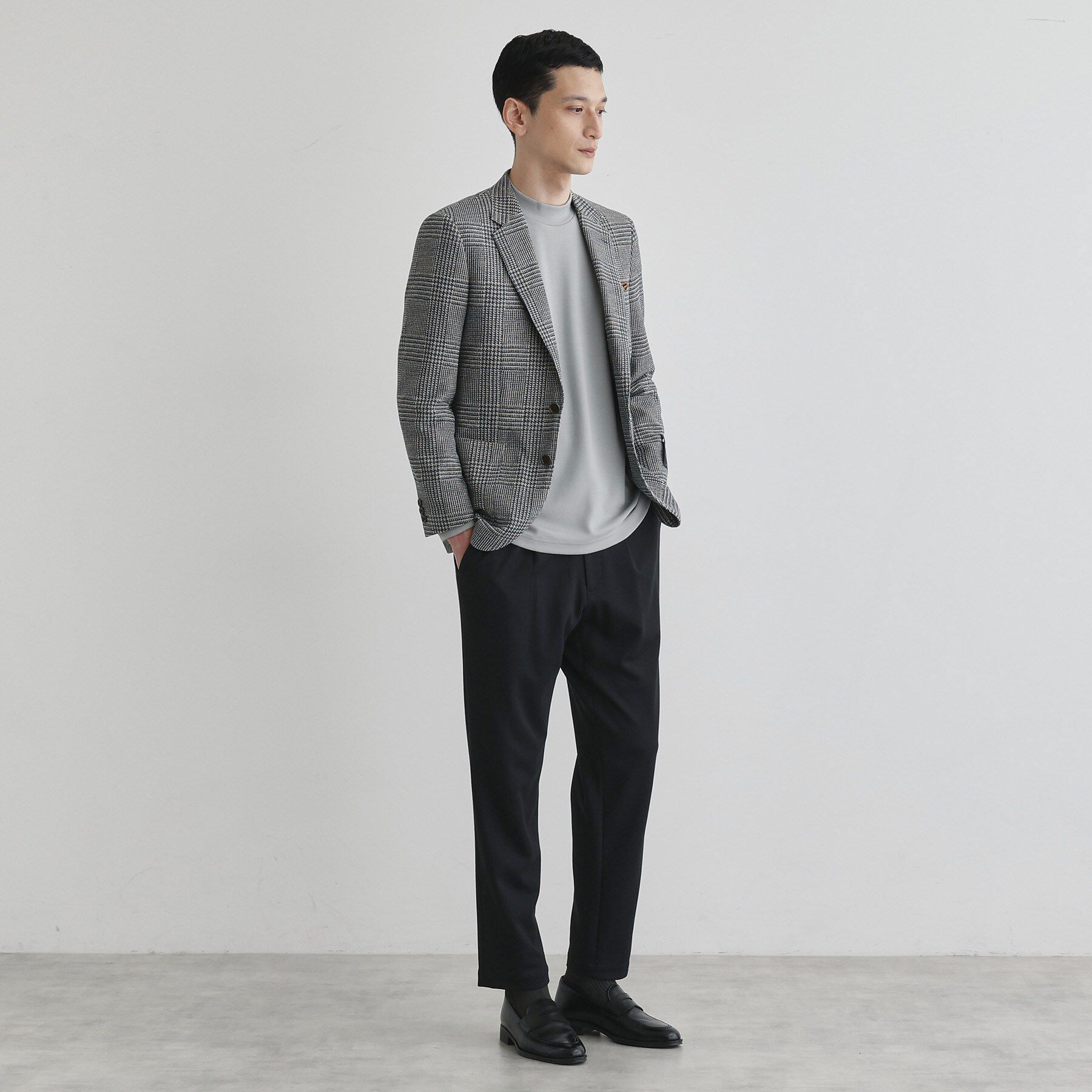 TAKEO KIKUCHI「グレンチェックプリント ジャージ ジャケット」|テーラードジャケット|