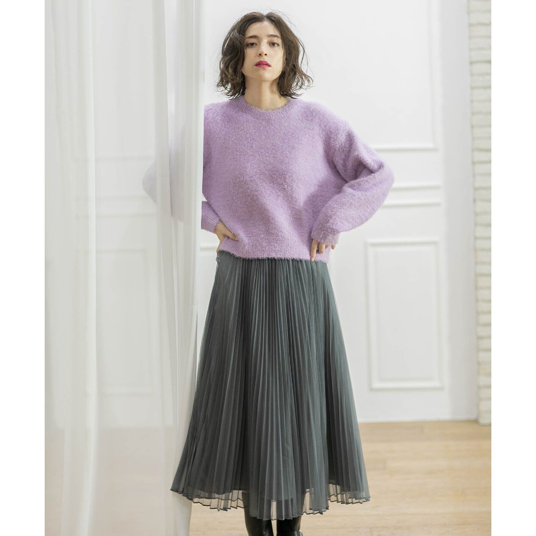 OPAQUE.CLIP「《通勤対応》チュールプリーツフレアスカート【洗濯機洗い可】」|スカート|