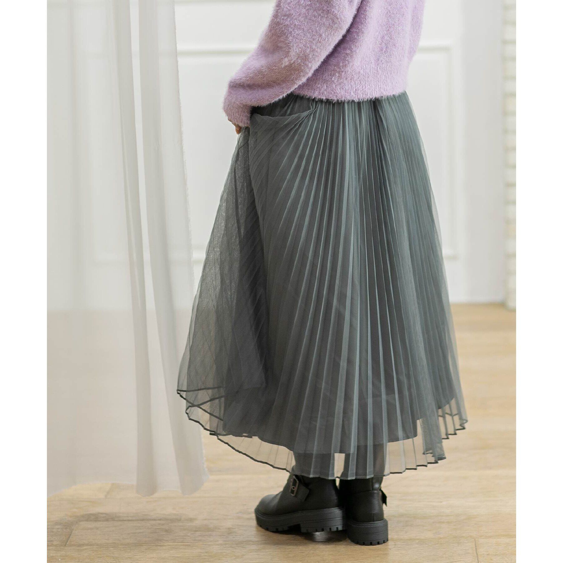 OPAQUE.CLIP「《通勤対応》チュールプリーツフレアスカート【洗濯機洗い可】」|スカート|