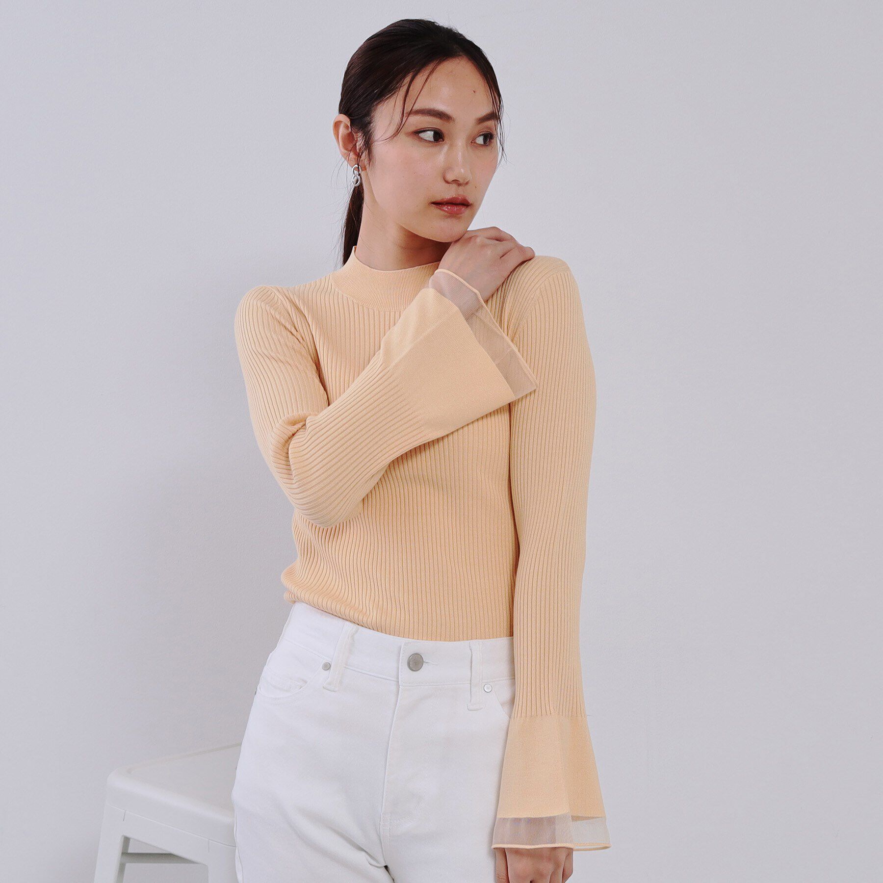 OPAQUE.CLIP「フレアスリーブリブニット【洗濯機洗い可】」|ニット・セーター|