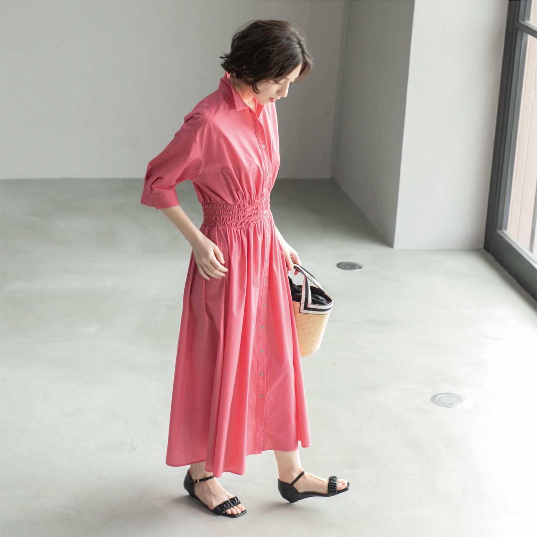 OPAQUE.CLIP「《5色展開》フィット＆フレアシャツワンピース【洗濯機洗い可】」|ワンピース|