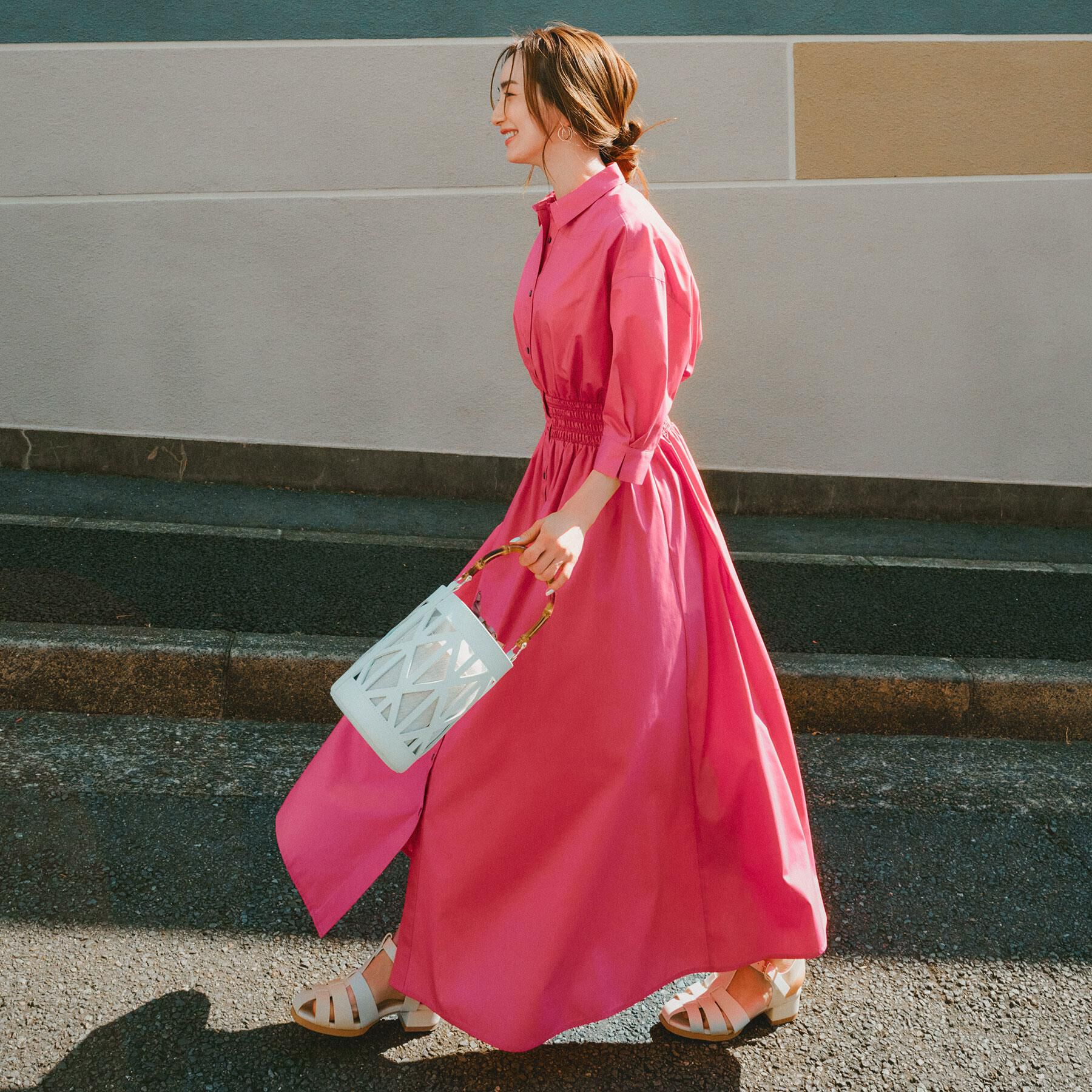 OPAQUE.CLIP「《5色展開》フィット＆フレアシャツワンピース【洗濯機洗い可】」|ワンピース|