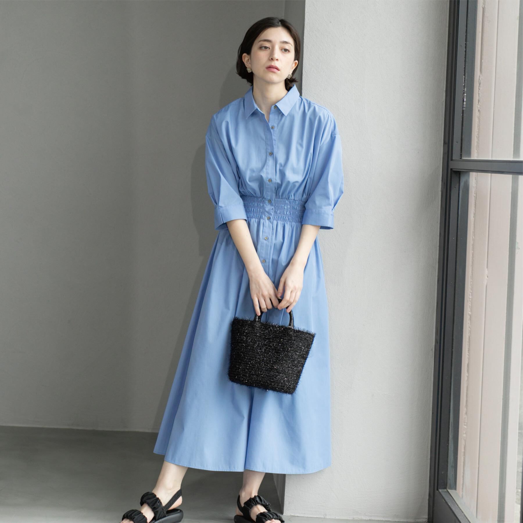 OPAQUE.CLIP「《5色展開》フィット＆フレアシャツワンピース【洗濯機洗い可】」|ワンピース|