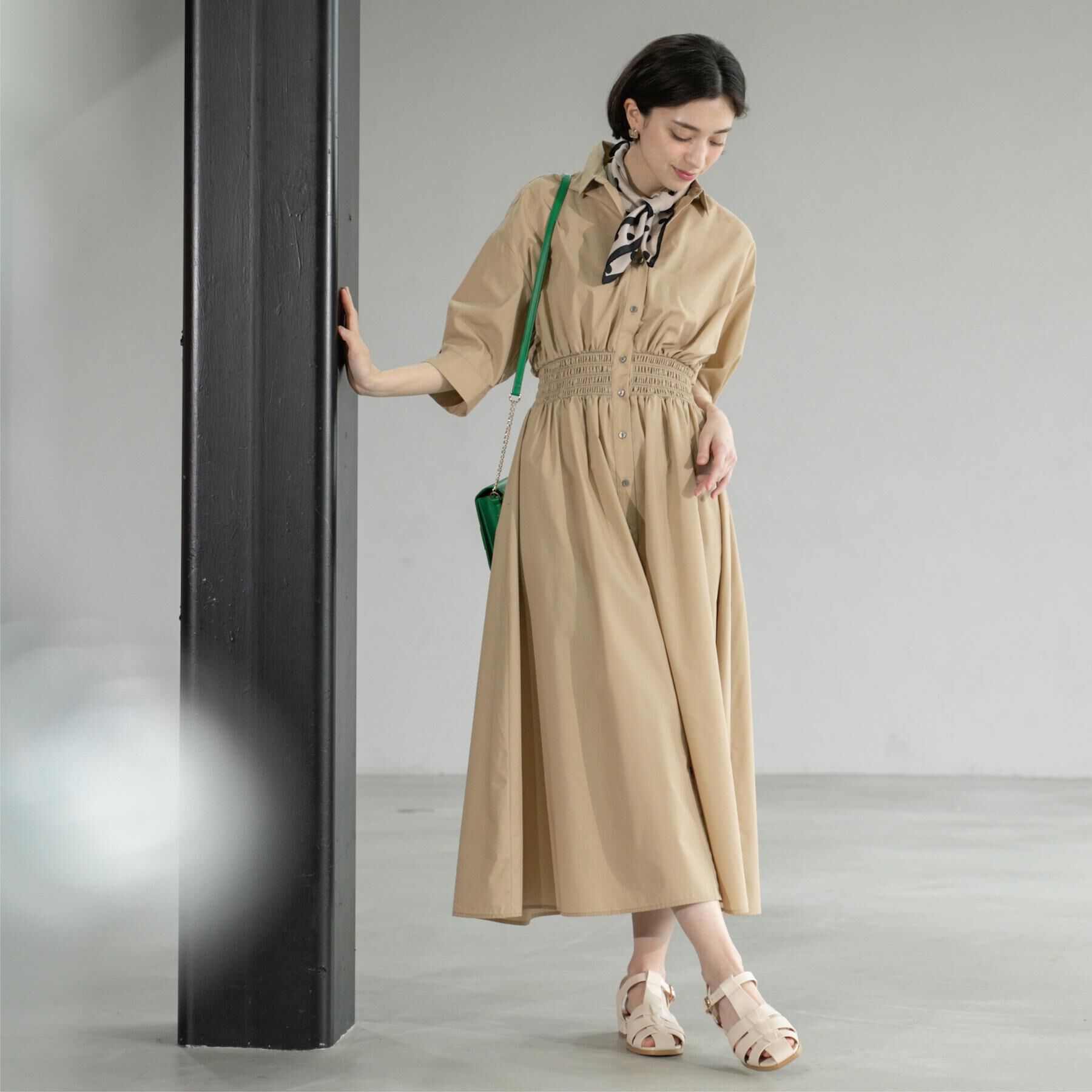 OPAQUE.CLIP「《5色展開》フィット＆フレアシャツワンピース【洗濯機洗い可】」|ワンピース|