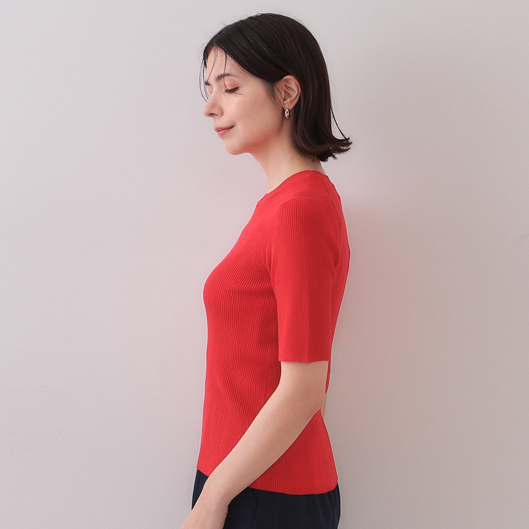 OPAQUE.CLIP「シアーリブハーフスリーブニット【洗濯機洗い可/抗ピル】」|ニット・セーター|