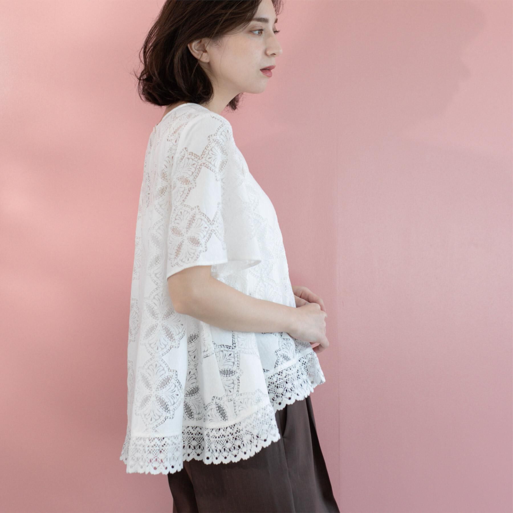 OPAQUE.CLIP「レースフレアブラウス【洗濯機洗い可】」|シャツ・ブラウス|