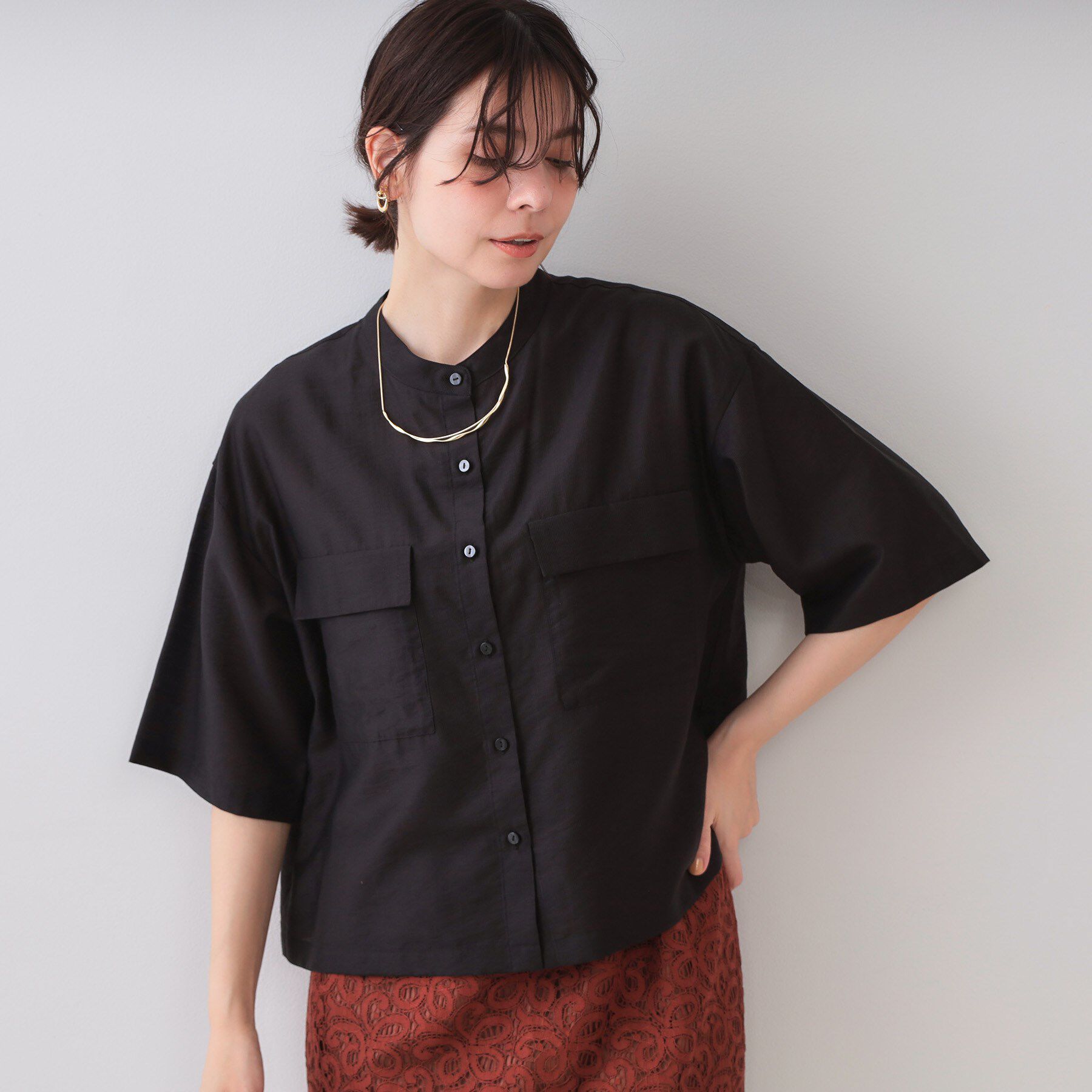 OPAQUE.CLIP「シアーダブルポケットシャツ【洗濯機洗い可】」|シャツ・ブラウス|ブラック(019)