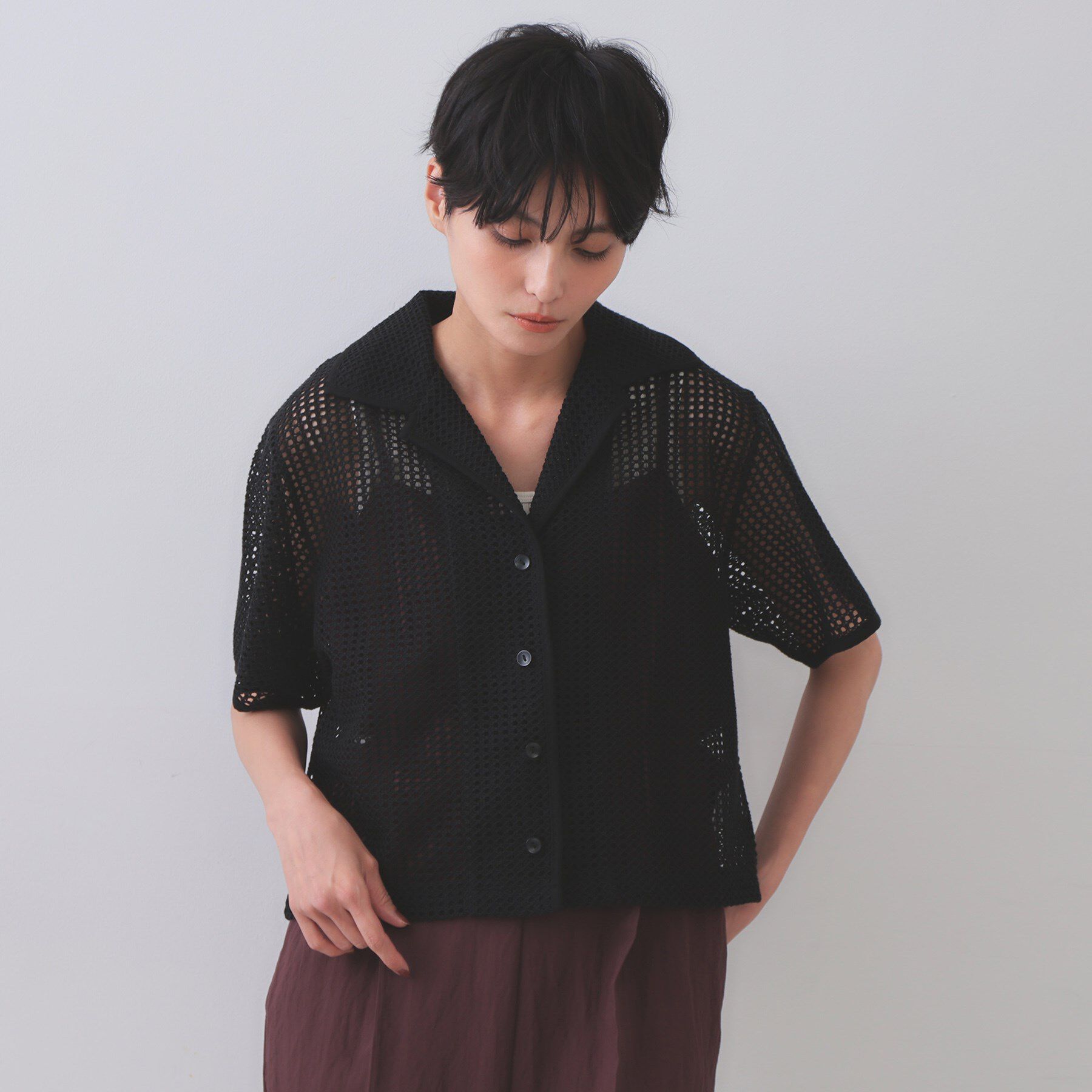OPAQUE.CLIP「メッシュ開襟シャツ【洗濯機洗い可】」|シャツ・ブラウス|