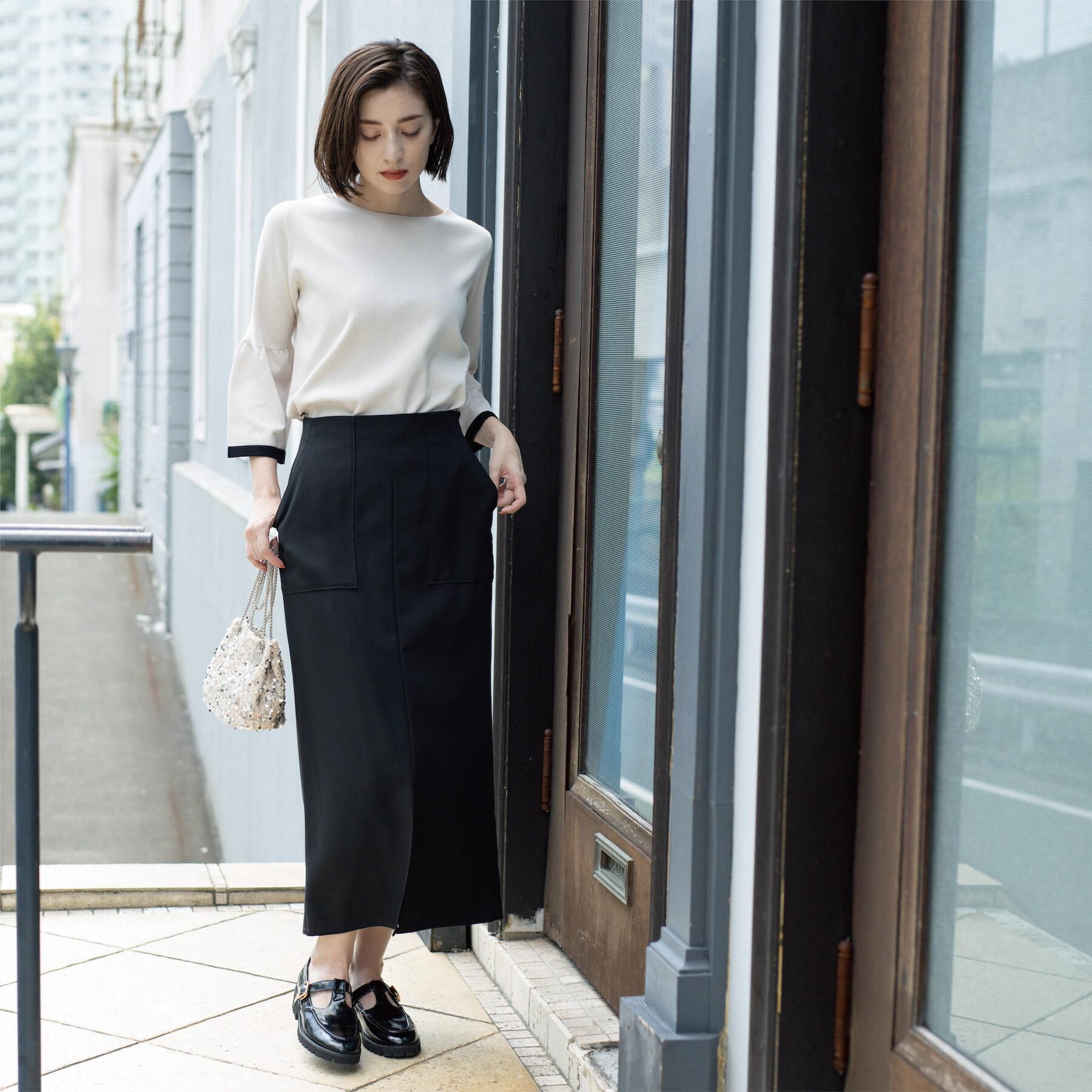 OPAQUE.CLIP「配色フレアスリーブニット【UVケア/洗濯機OK】」|ニット・セーター|