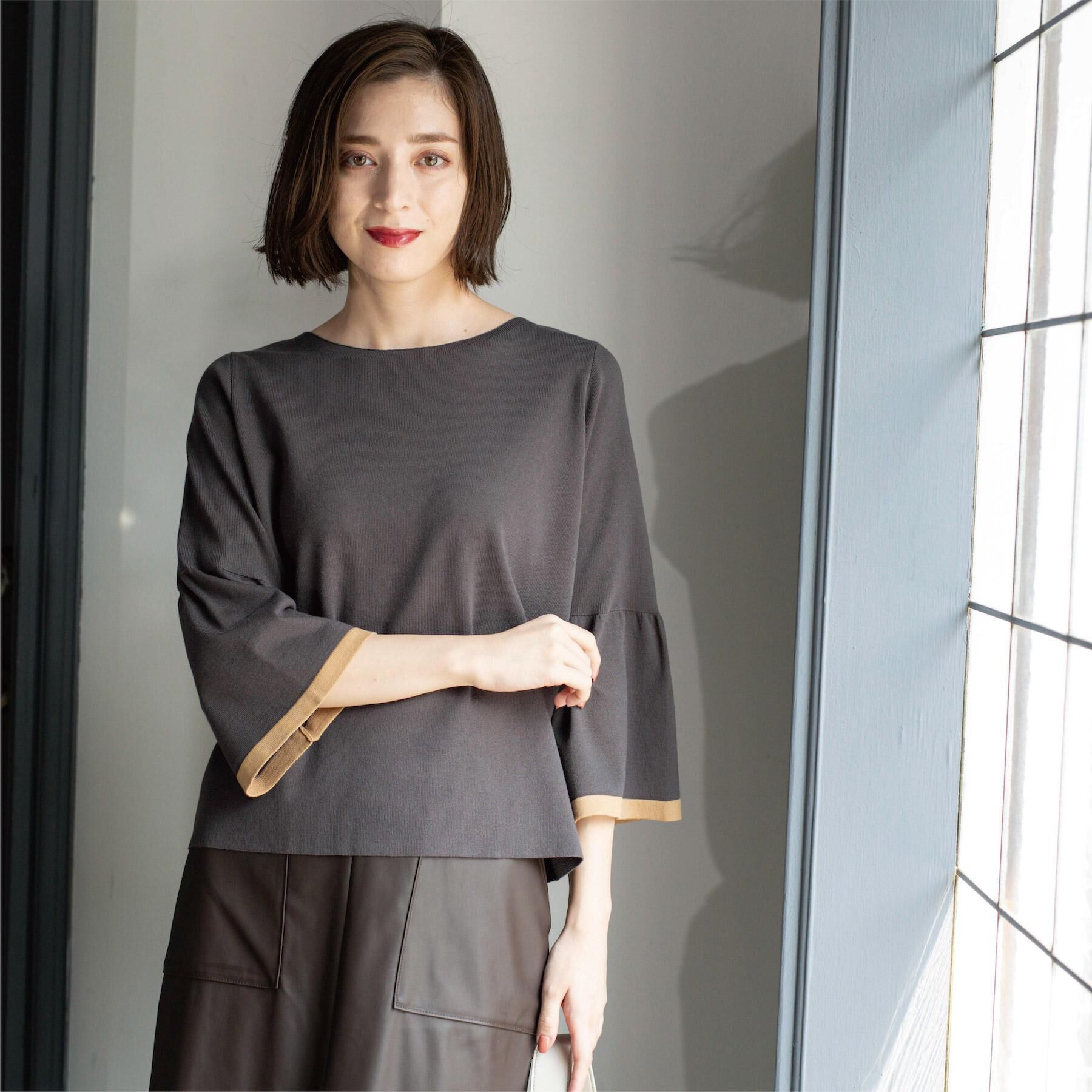 OPAQUE.CLIP「配色フレアスリーブニット【UVケア/洗濯機OK】」|ニット・セーター|