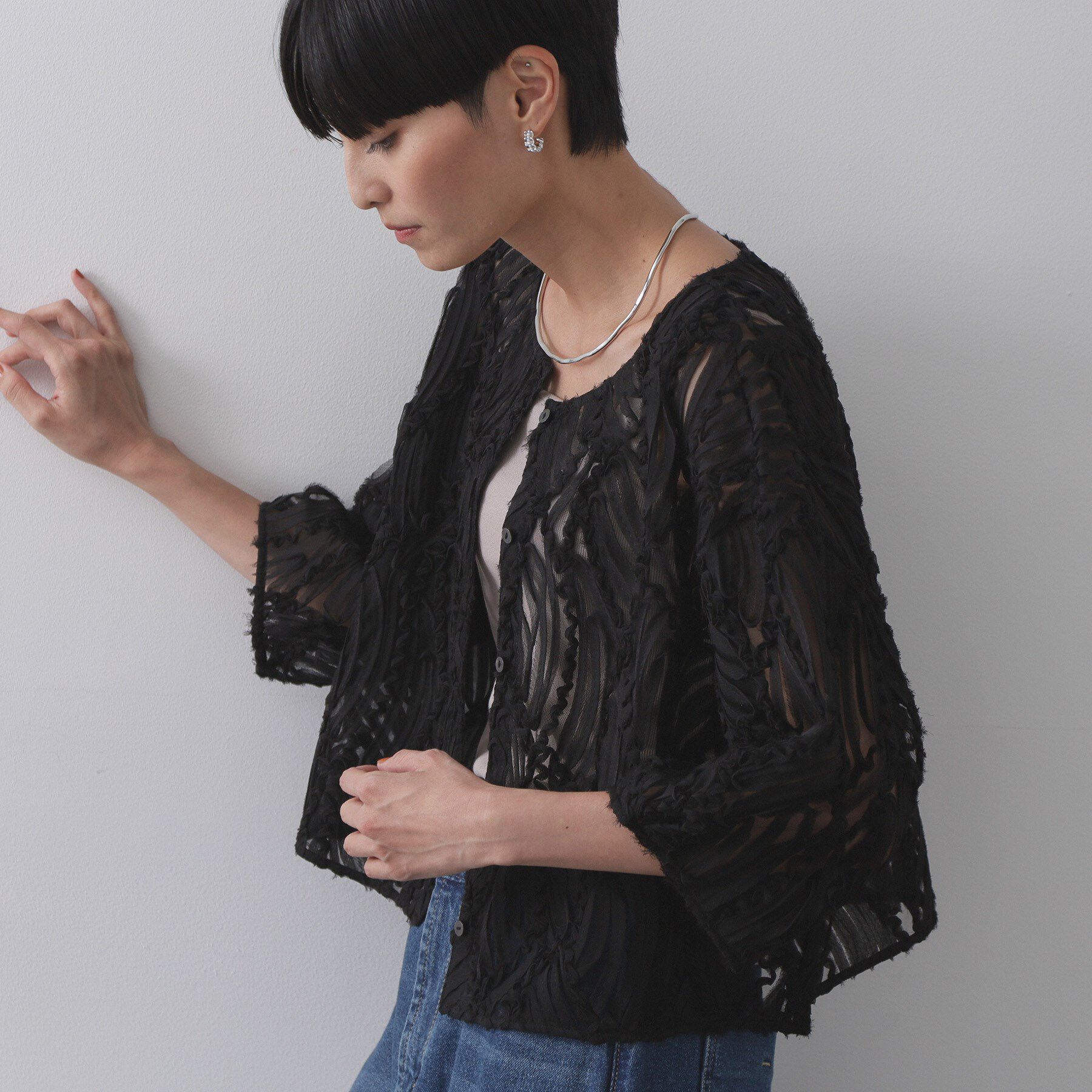 OPAQUE.CLIP「シアー刺繍レース前開きブラウス【洗濯機洗い可】」|シャツ・ブラウス|