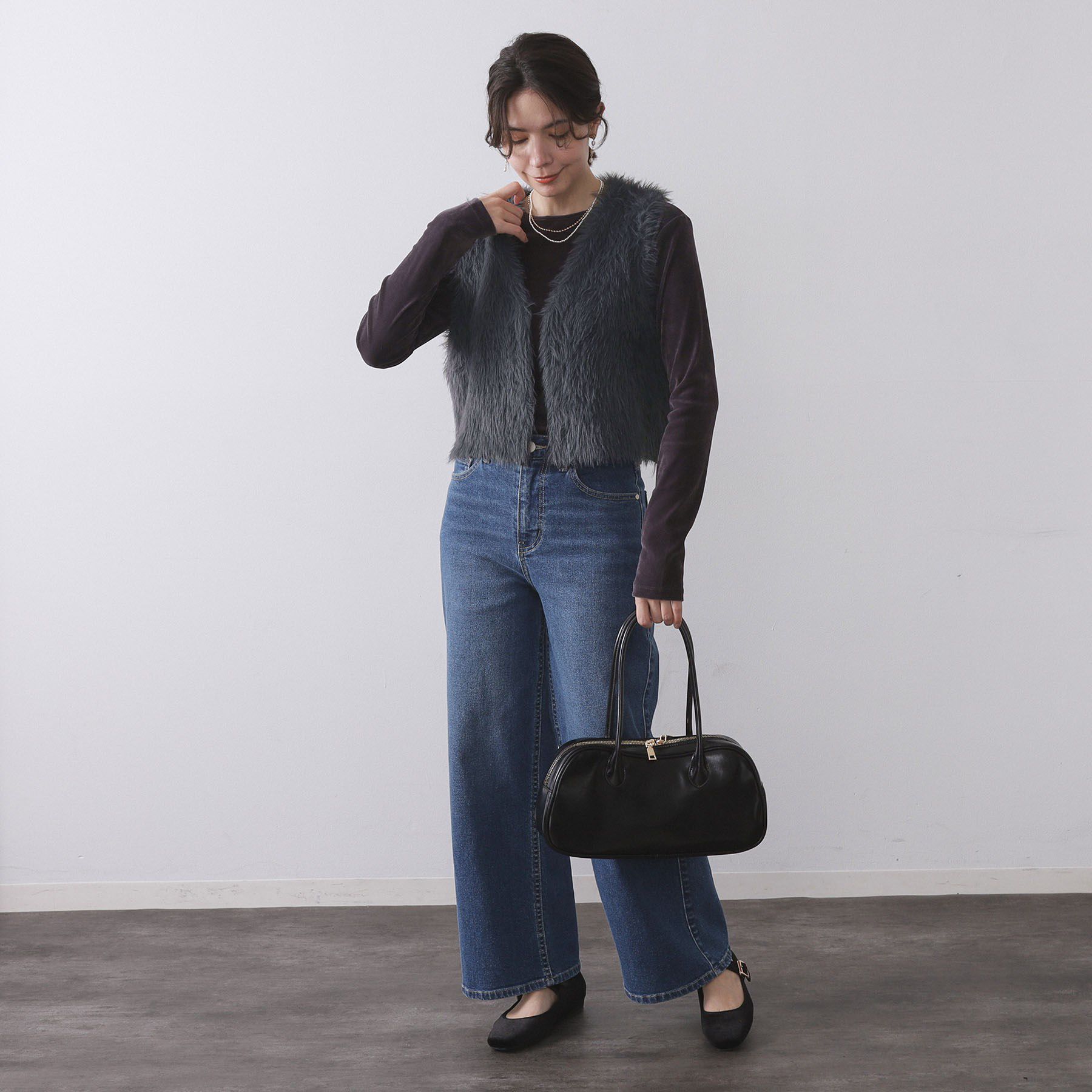 OPAQUE.CLIP「《andGIRL掲載》シャギーニット ショートベスト【洗濯機OK】」|ベスト・ジレ|