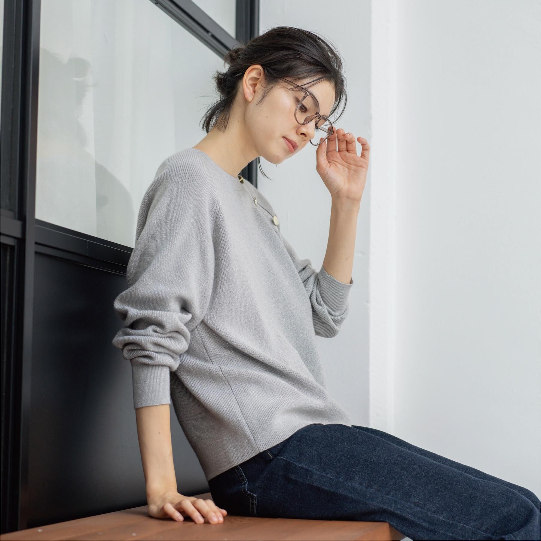 OPAQUE.CLIP「ボタンデザインラメニット【洗濯機OK】」|ニット・セーター|