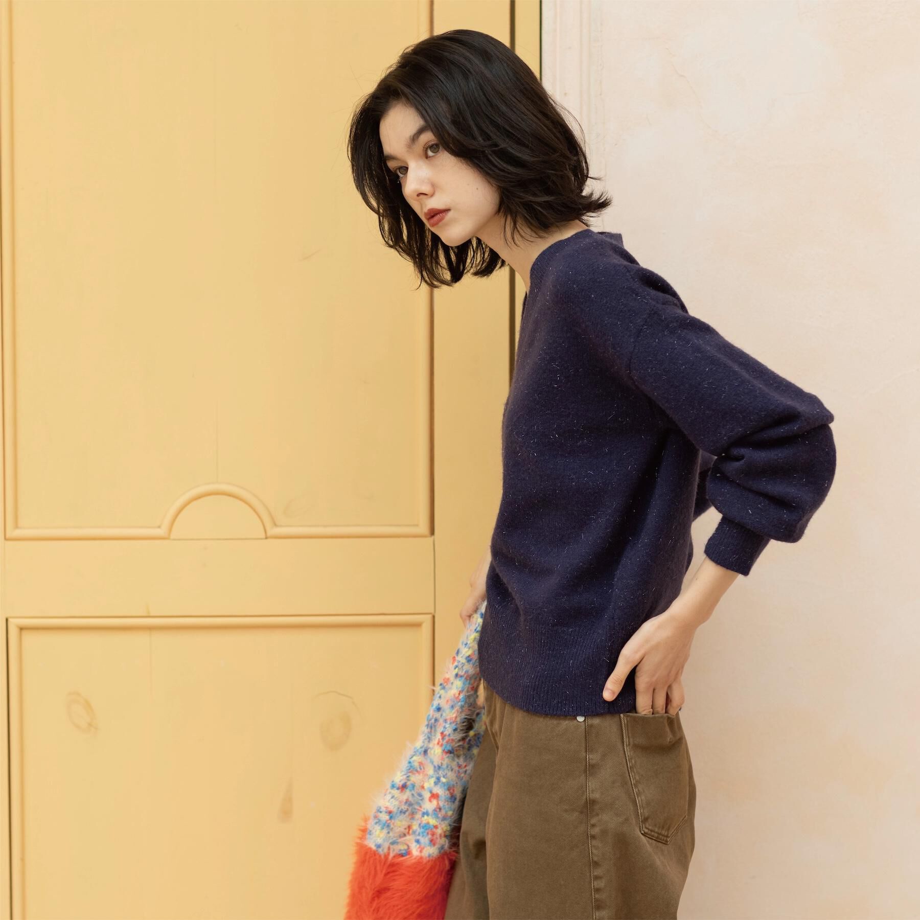 OPAQUE.CLIP「Vネックラメニット【洗濯機OK】」|ニット・セーター|