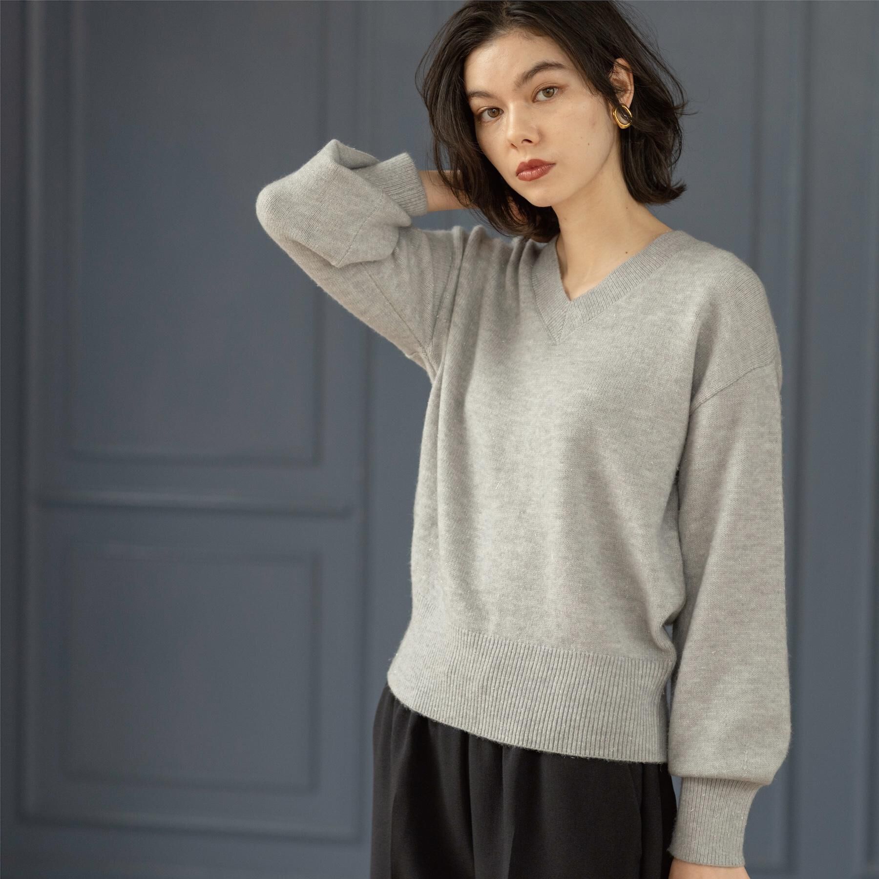 OPAQUE.CLIP「Vネックラメニット【洗濯機OK】」|ニット・セーター|