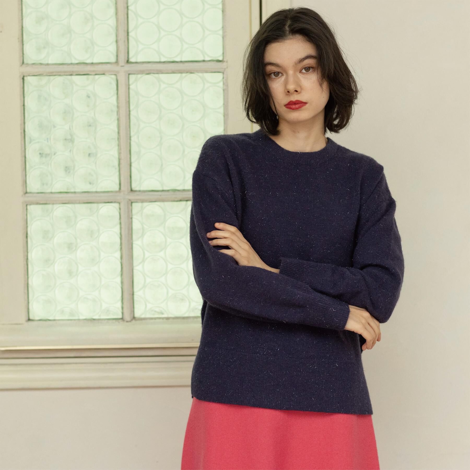 OPAQUE.CLIP「きらきらクルーミドルゲージニット【洗濯機OK】」|ニット・セーター|