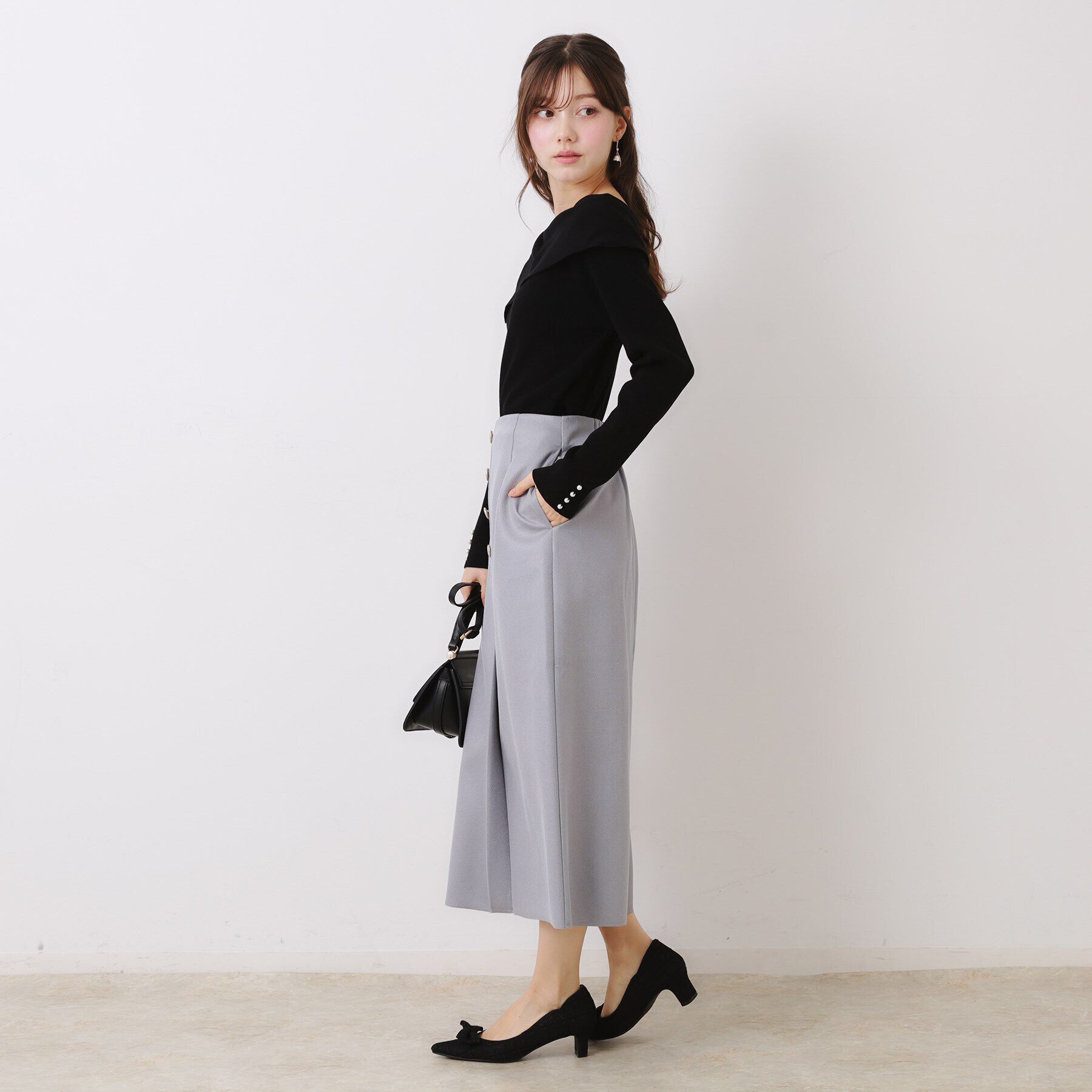 Couture broach「【華奢見え・フェミニン】変形カラーリブニット」|ニット・セーター|