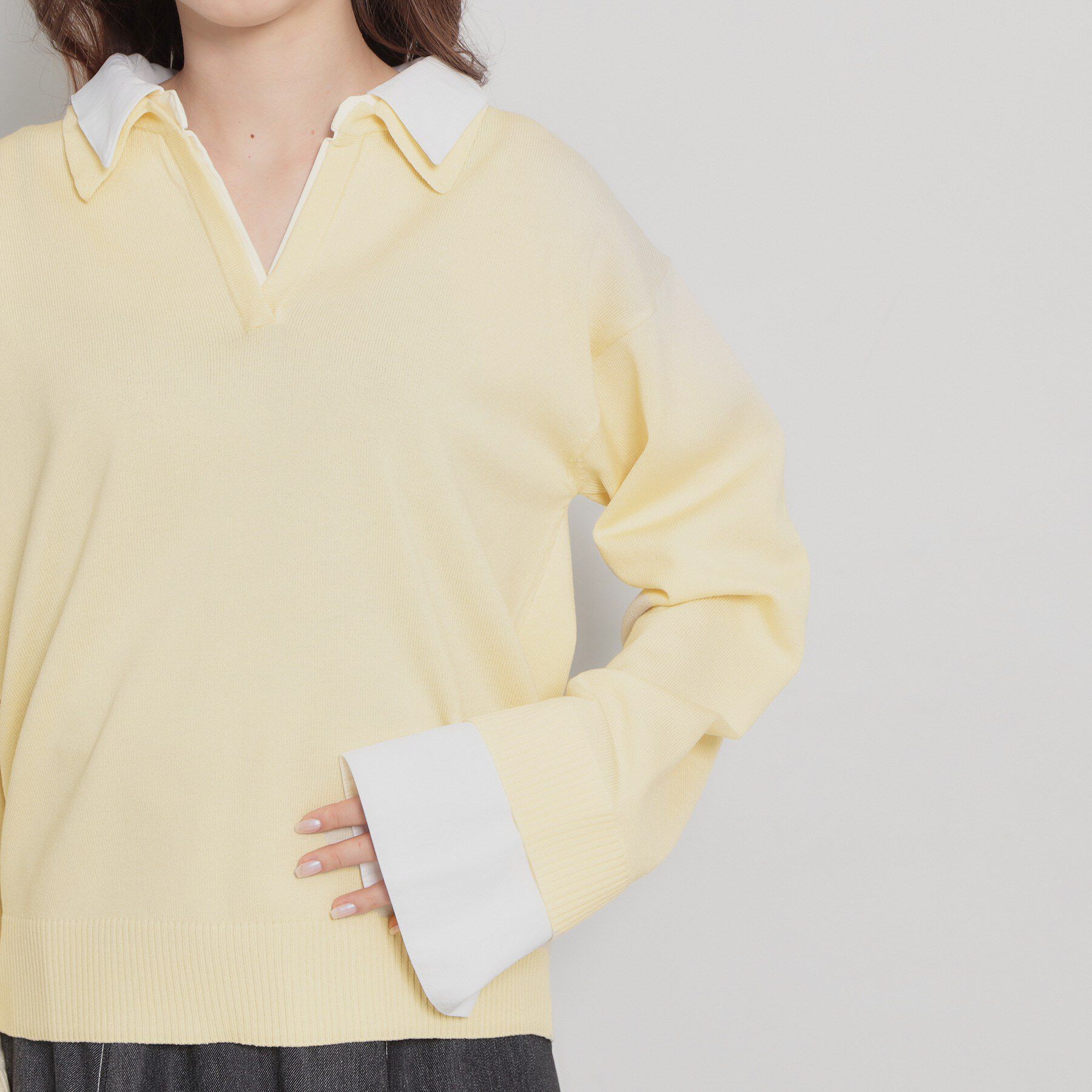 Couture broach「布帛ドッキングプルオーバー」|ニット・セーター|