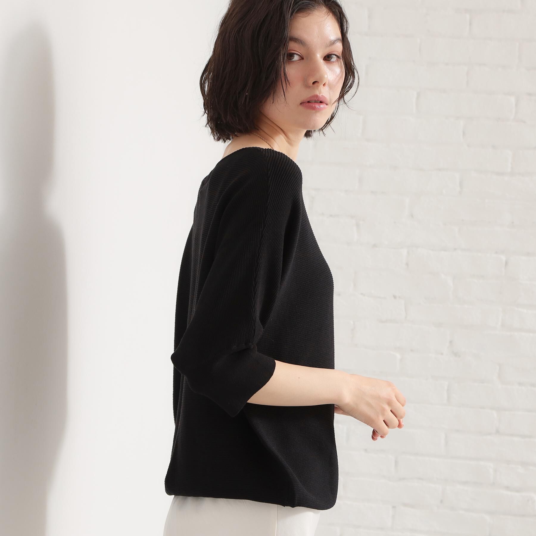 THE SHOP TK「6分袖ガータードルマンニット【エコベロ/洗濯機OK】」|ニット・セーター|