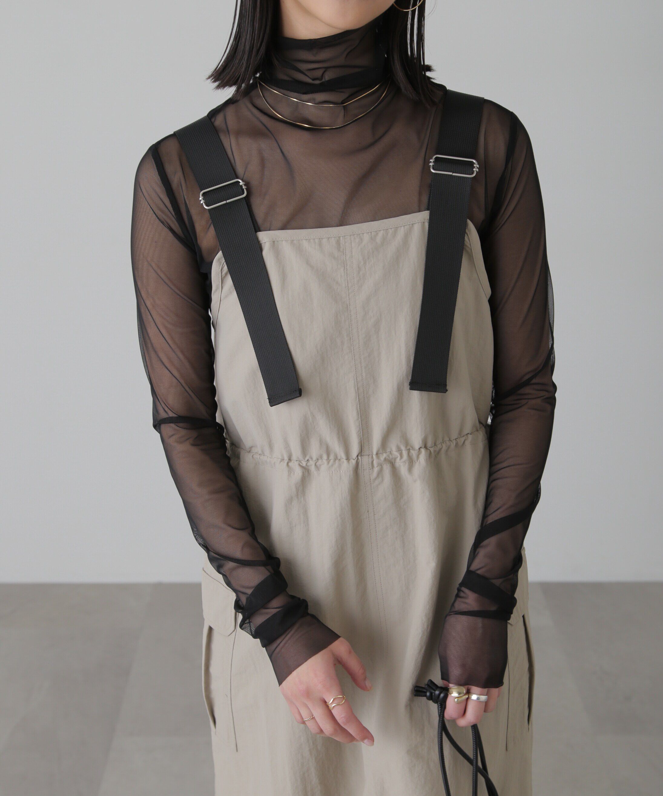  「ウエストドロストナイロンジャンパースカート」|ワンピース|