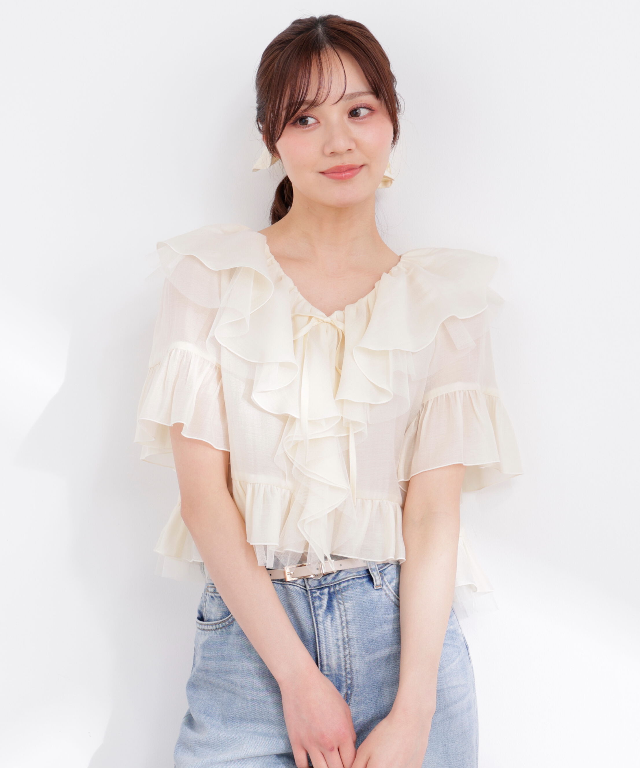 PROPORTION BODY DRESSING「チュール付きラッフルブラウス 26SS」|シャツ・ブラウス|