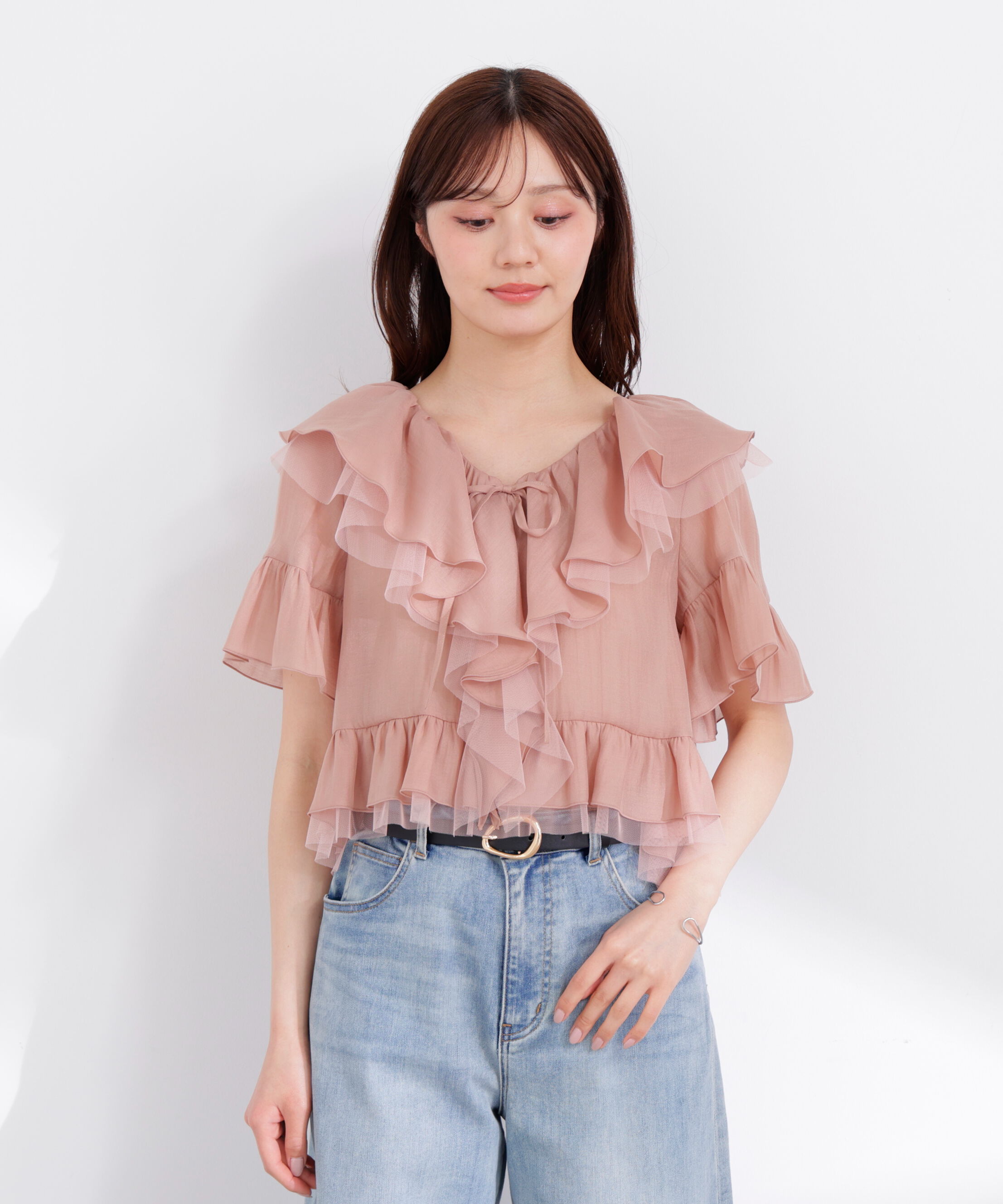 PROPORTION BODY DRESSING「チュール付きラッフルブラウス 26SS」|シャツ・ブラウス|