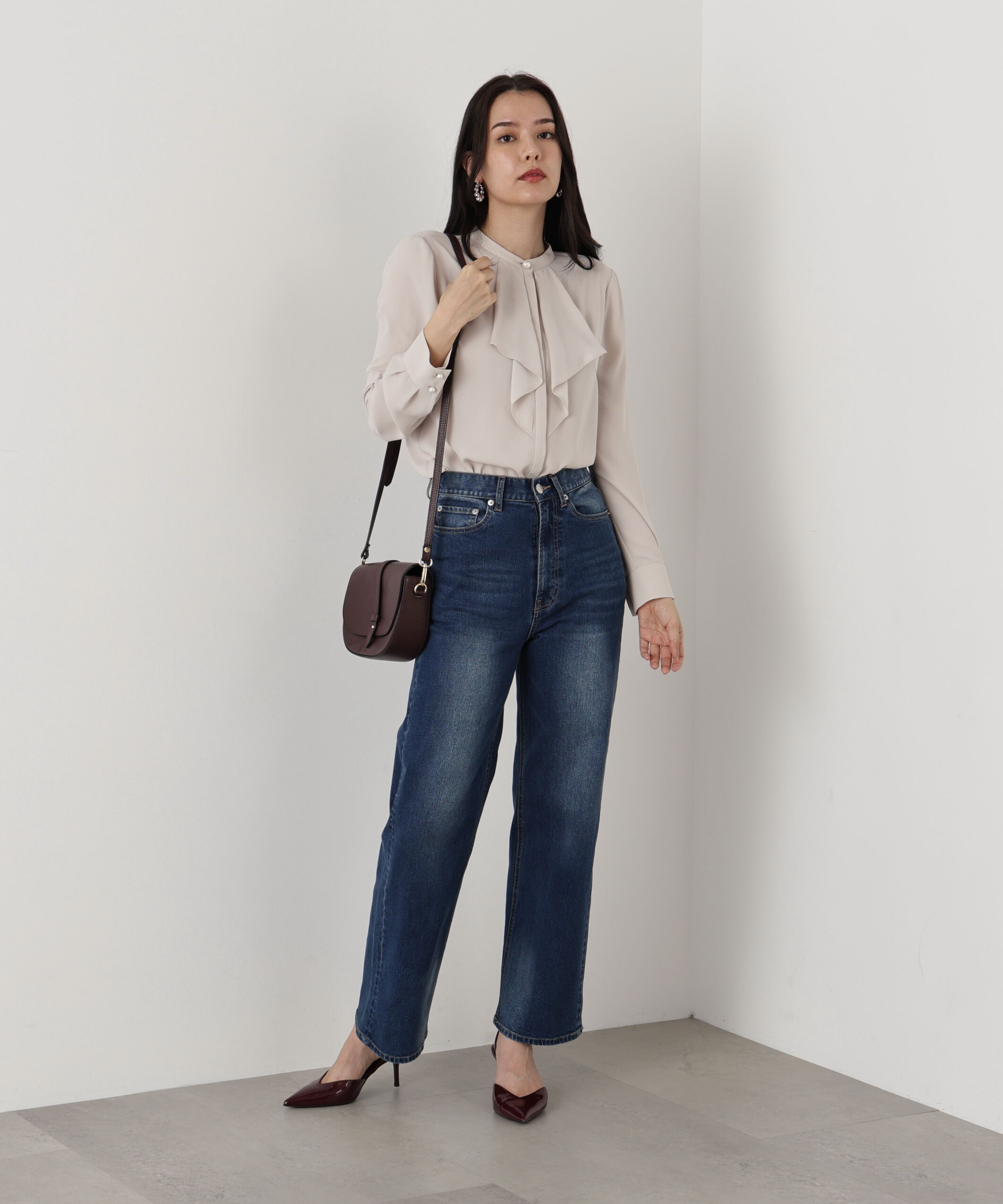  「◆フロントラッフルパール釦ブラウス」|シャツ・ブラウス|