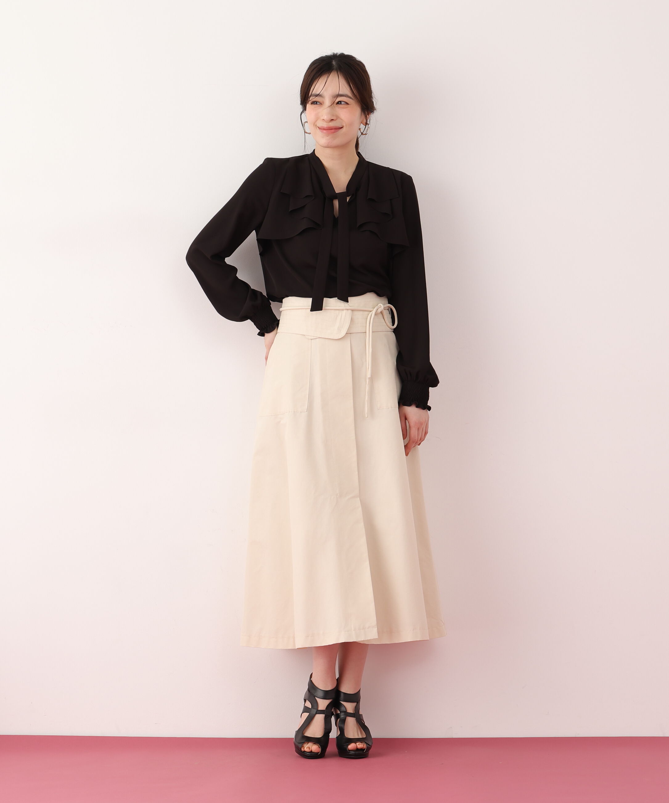  「ステッチベルトフレアースカート」|スカート|