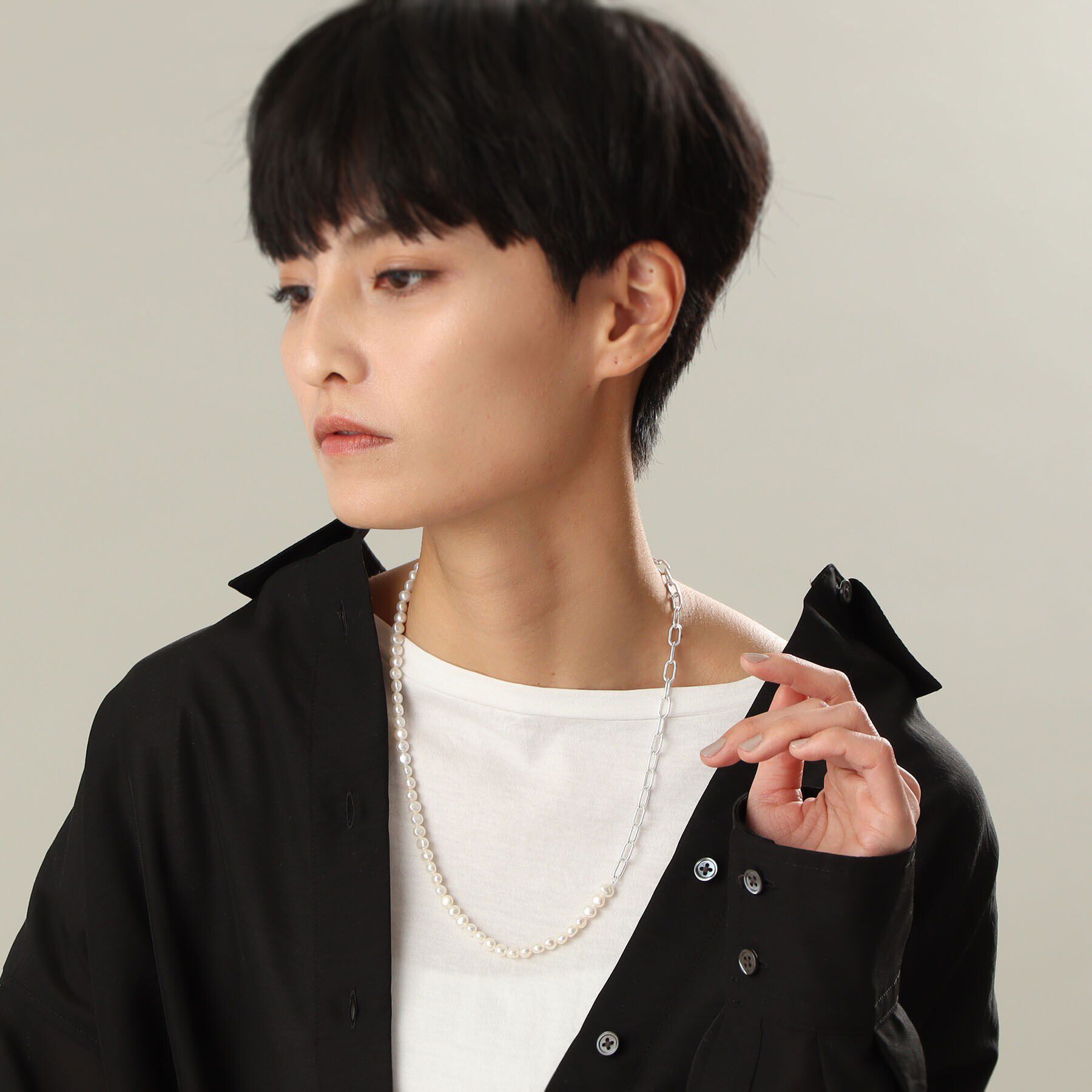 COCOSHNIK ONKITSCH「シルバー バロックパール ２Wayチェーンミックス ネックレス」|ネックレス|