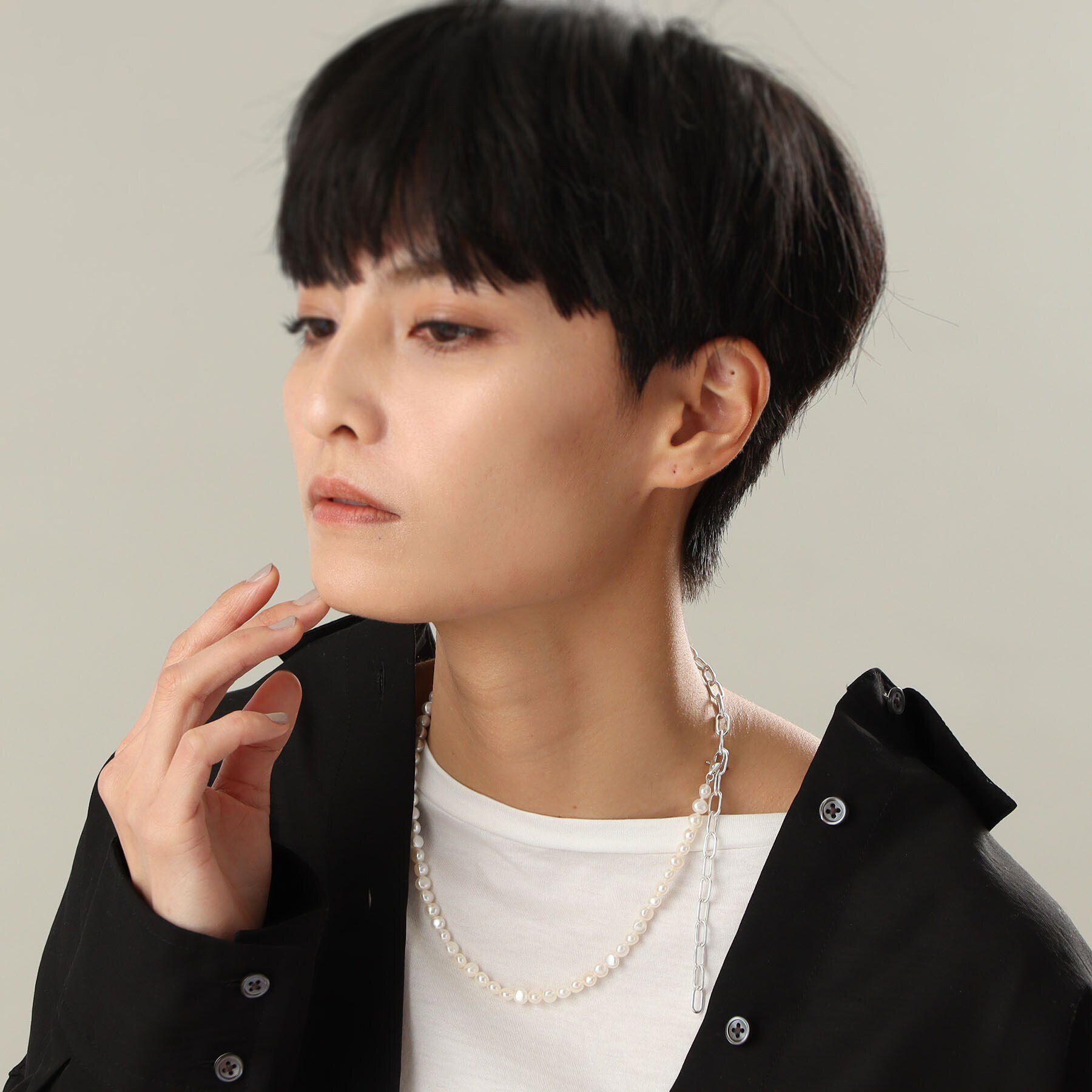 COCOSHNIK ONKITSCH「シルバー バロックパール ２Wayチェーンミックス ネックレス」|ネックレス|