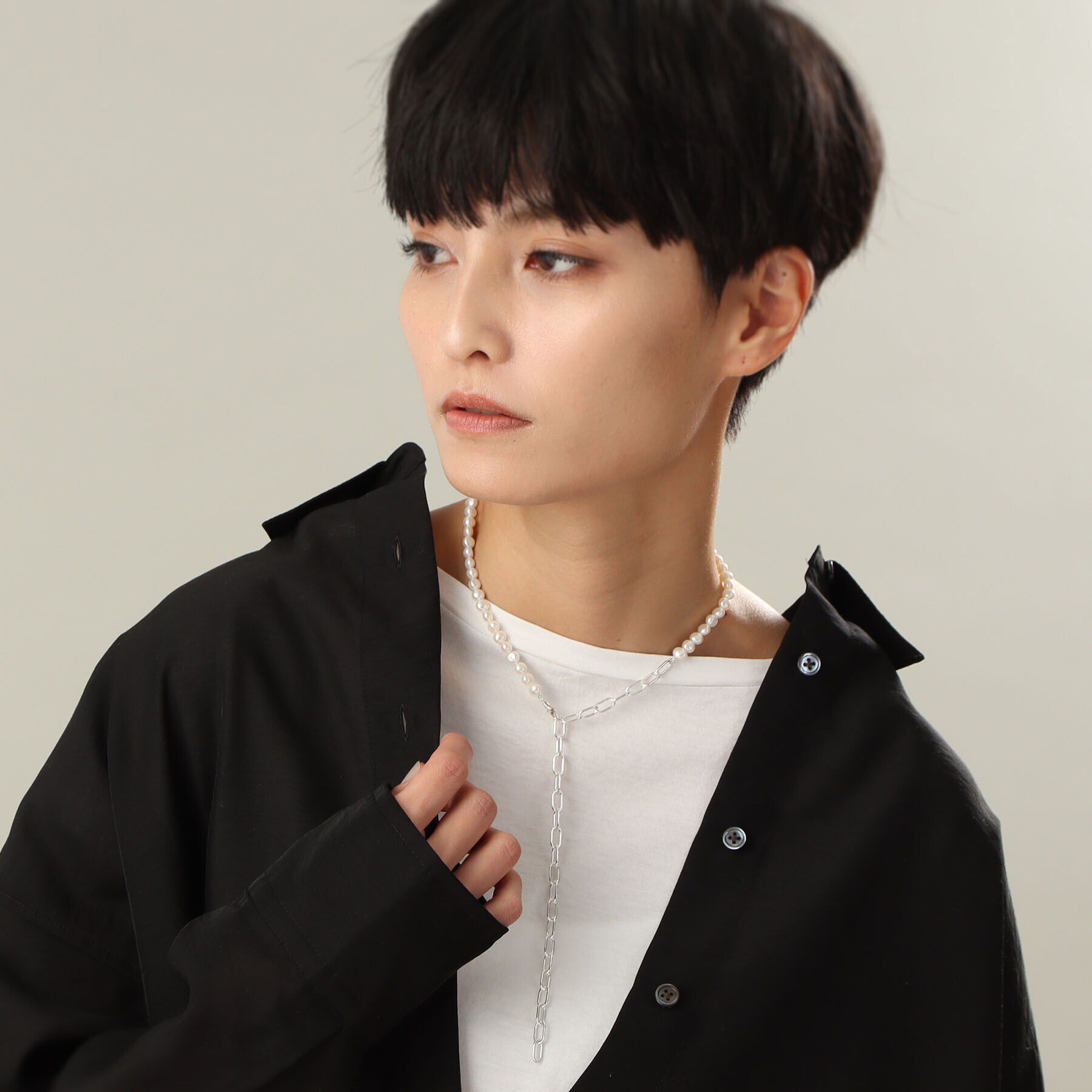 COCOSHNIK ONKITSCH「シルバー バロックパール ２Wayチェーンミックス ネックレス」|ネックレス|