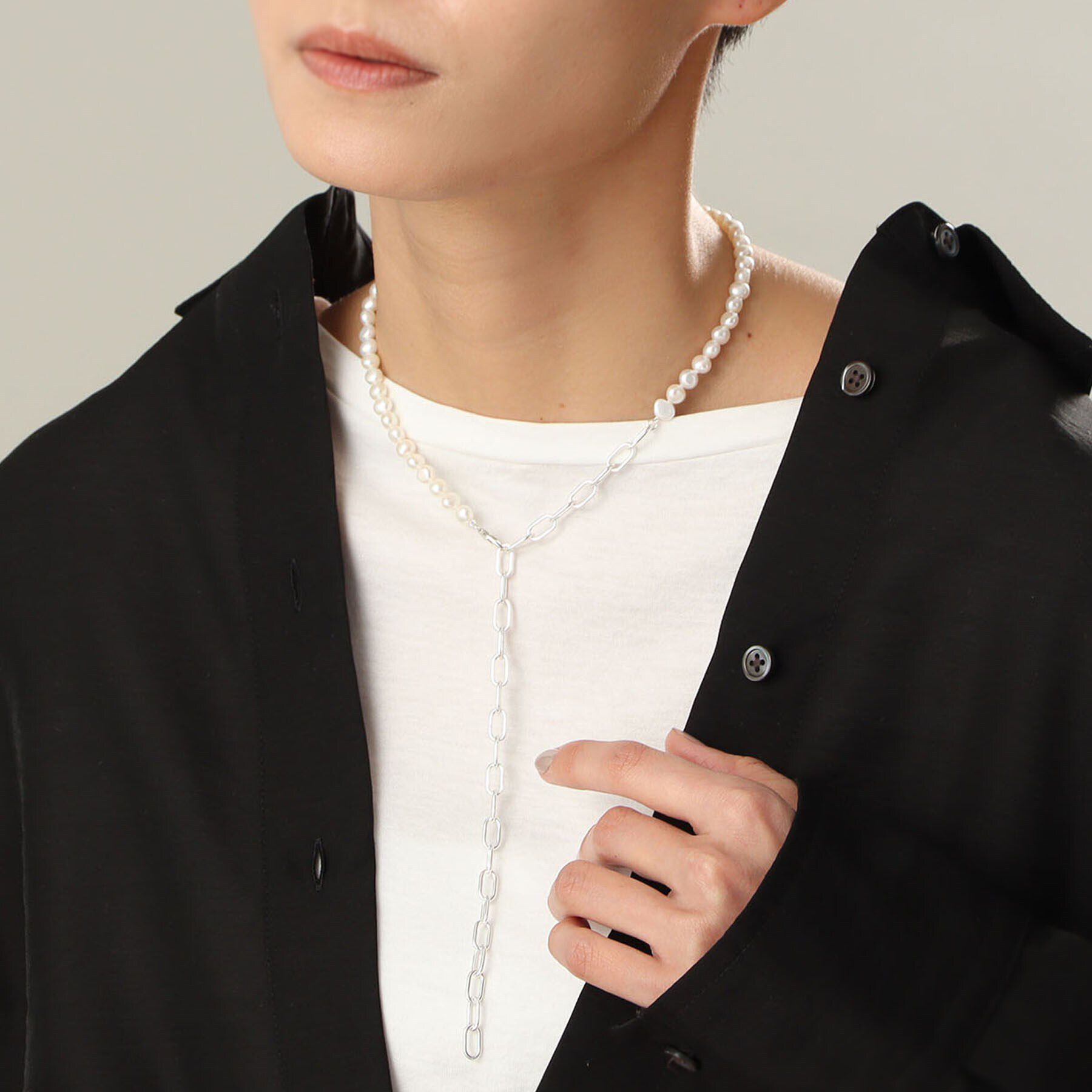 COCOSHNIK ONKITSCH「シルバー バロックパール ２Wayチェーンミックス ネックレス」|ネックレス|