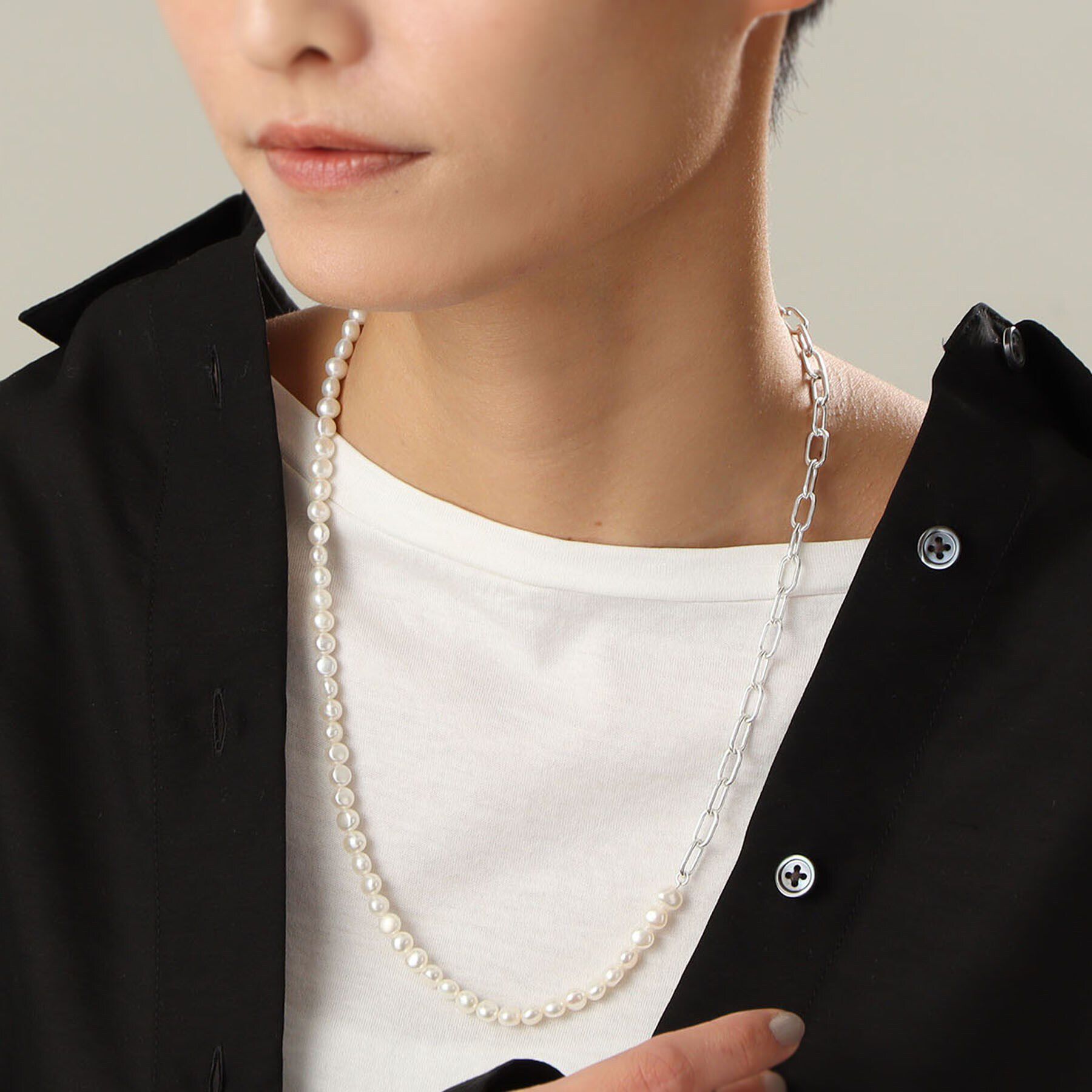 COCOSHNIK ONKITSCH「シルバー バロックパール ２Wayチェーンミックス ネックレス」|ネックレス|