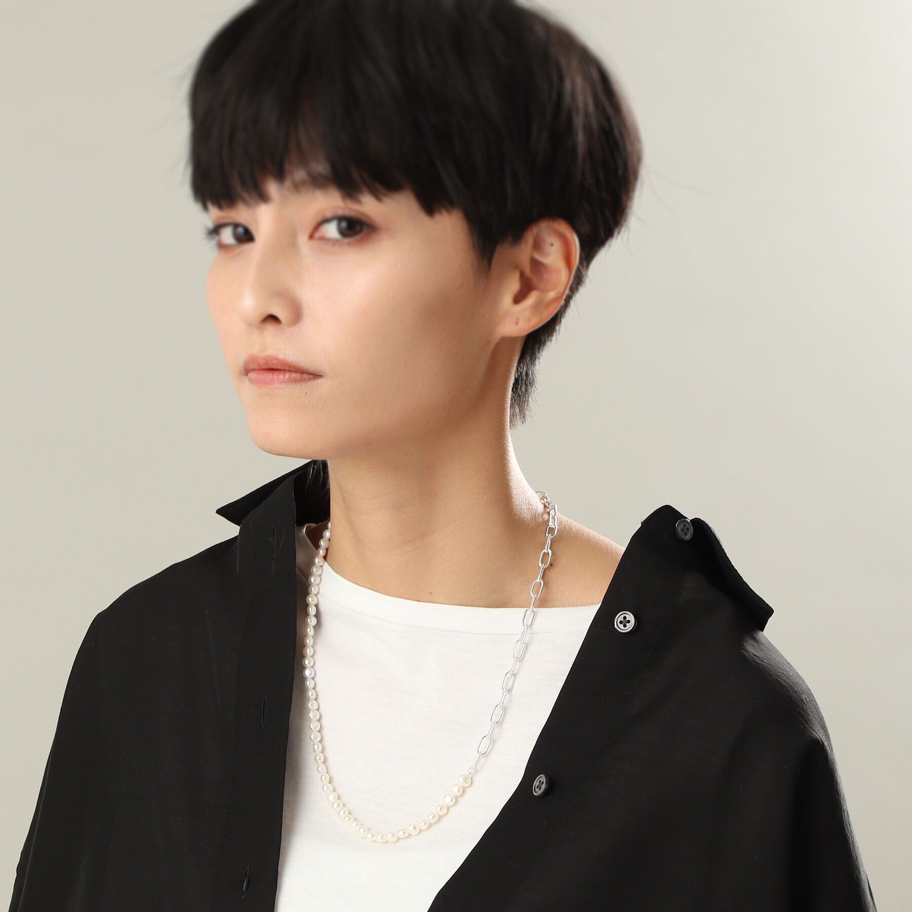 COCOSHNIK ONKITSCH「シルバー バロックパール ２Wayチェーンミックス ネックレス」|ネックレス|