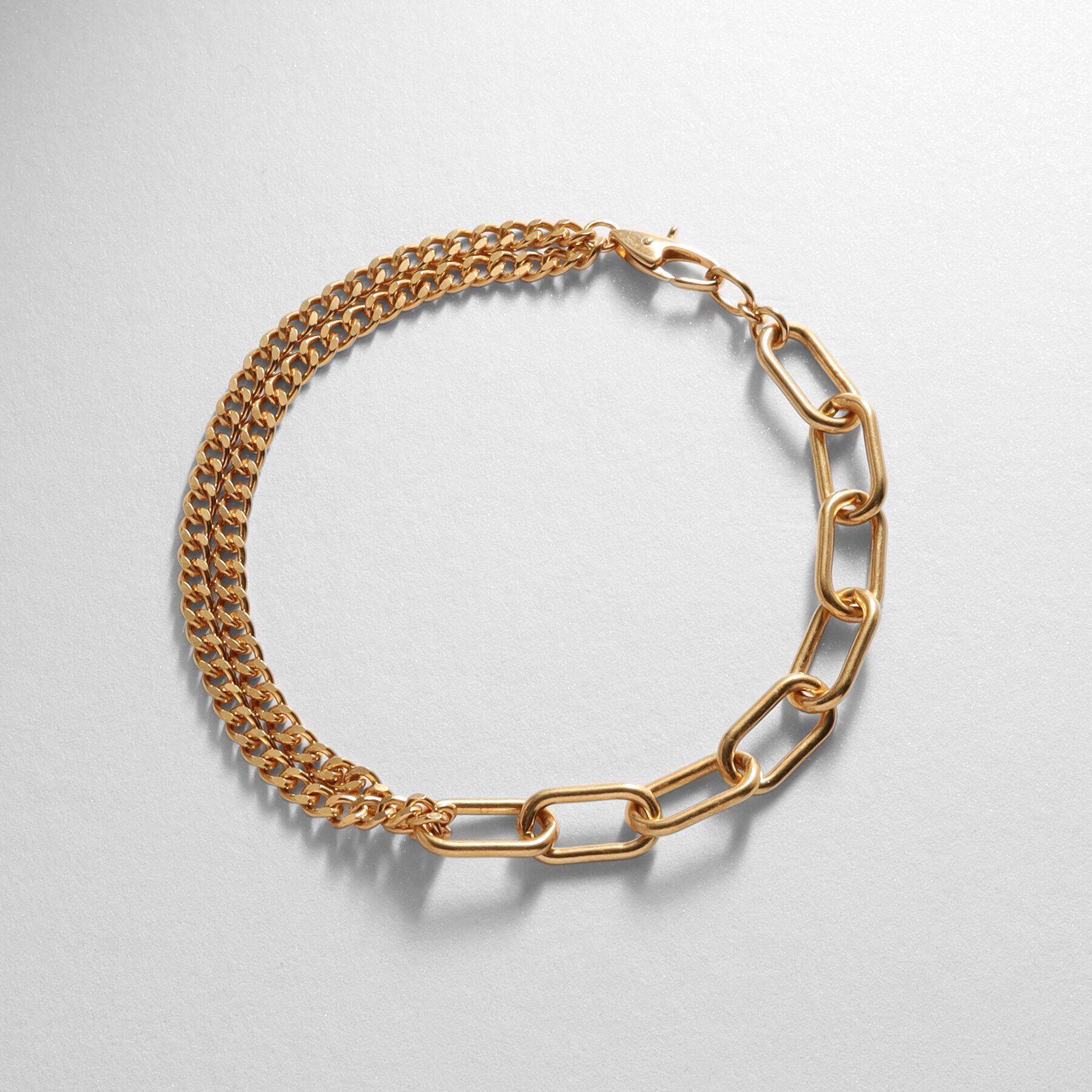 COCOSHNIK ONKITSCH「シルバー ミックスチェーン ケーブルカーブ ドレープ ブレスレット GP」|ブレスレット・バングル|