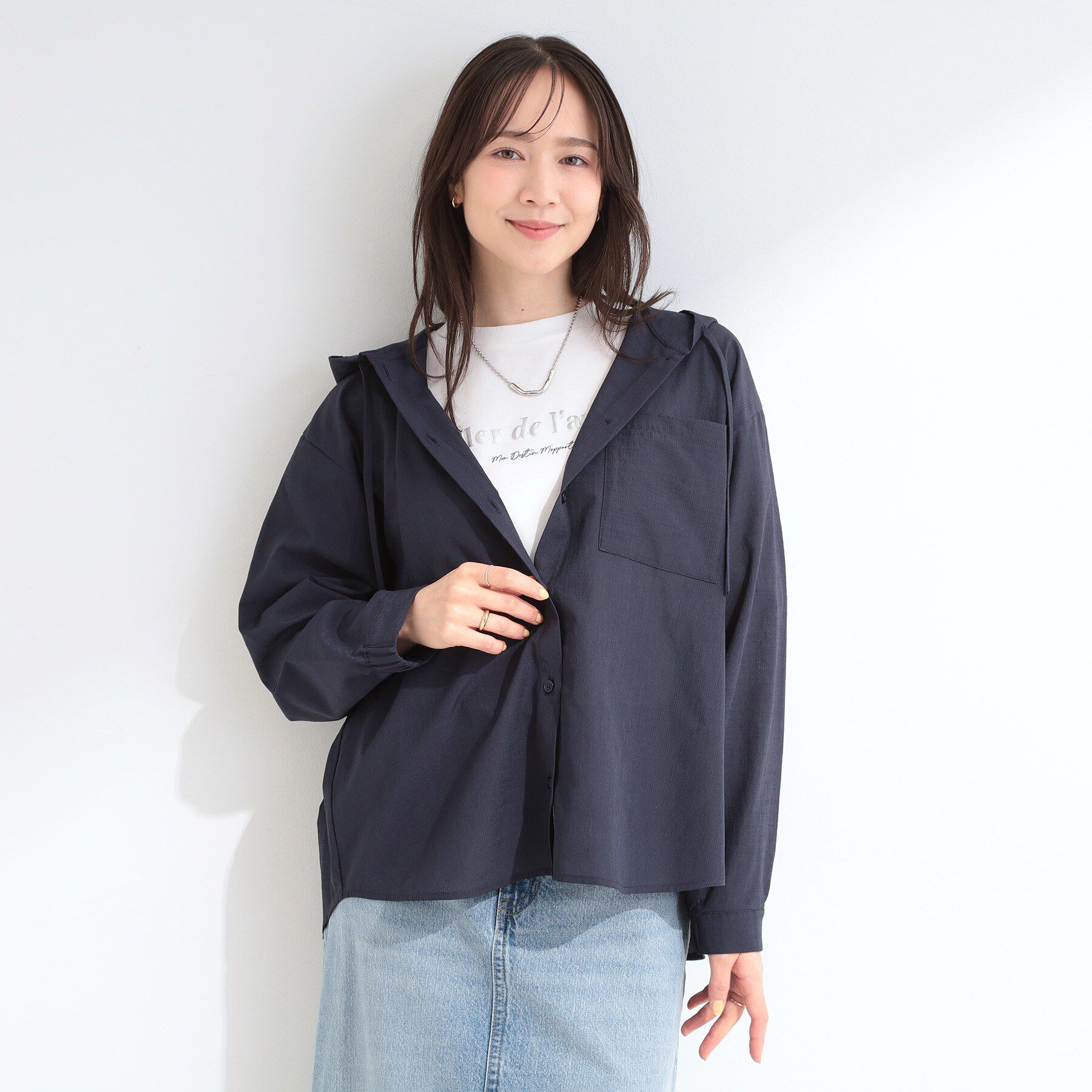 SHOO･LA･RUE「【さらり快適/洗濯機可/S-LL】紫外線対策にも ライトな着心地 シャツパーカ」|シャツ・ブラウス|