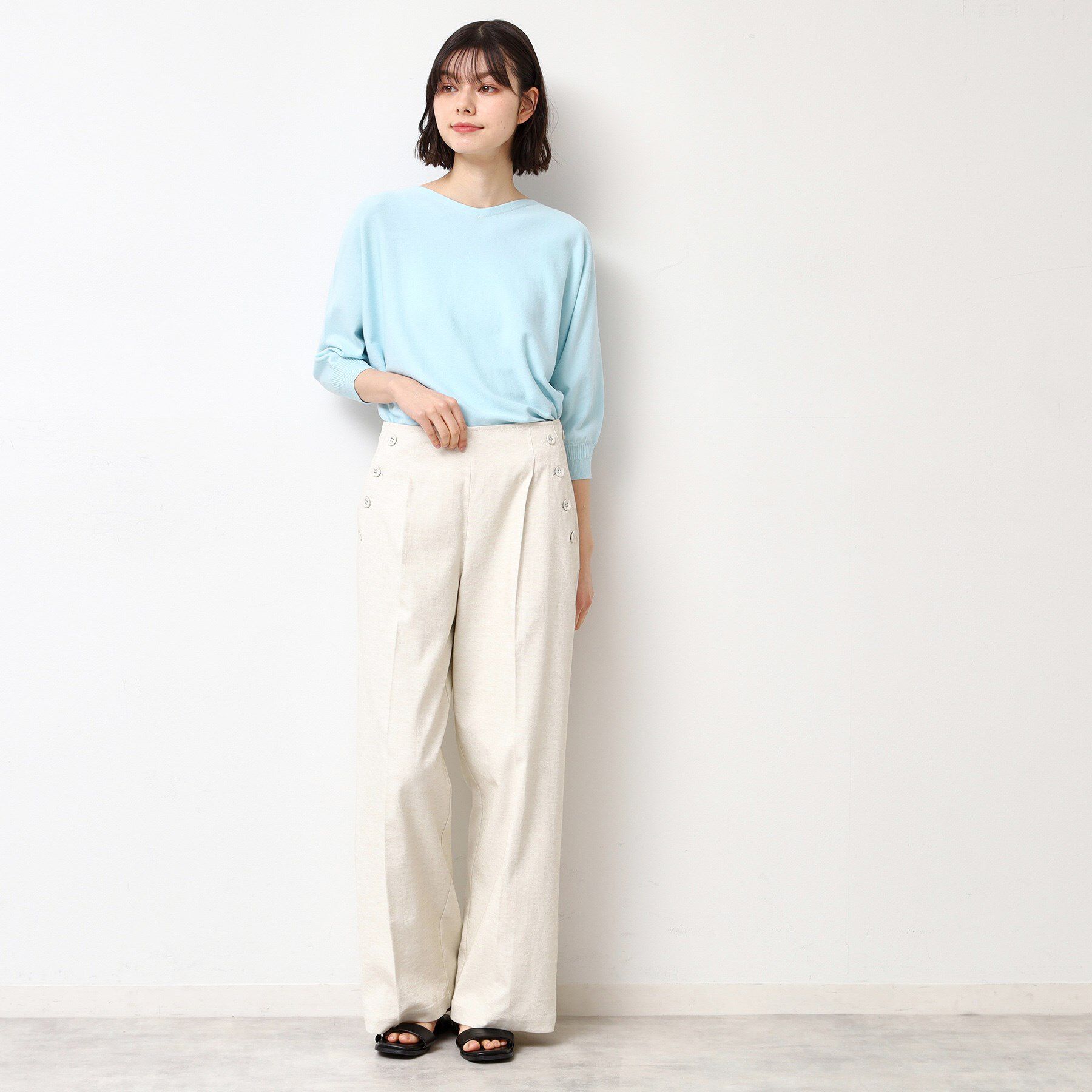 Dessin「【選べる7色展開・洗える】後ろボタンニットプルオーバー七分袖（XS～L）」|ニット・セーター|