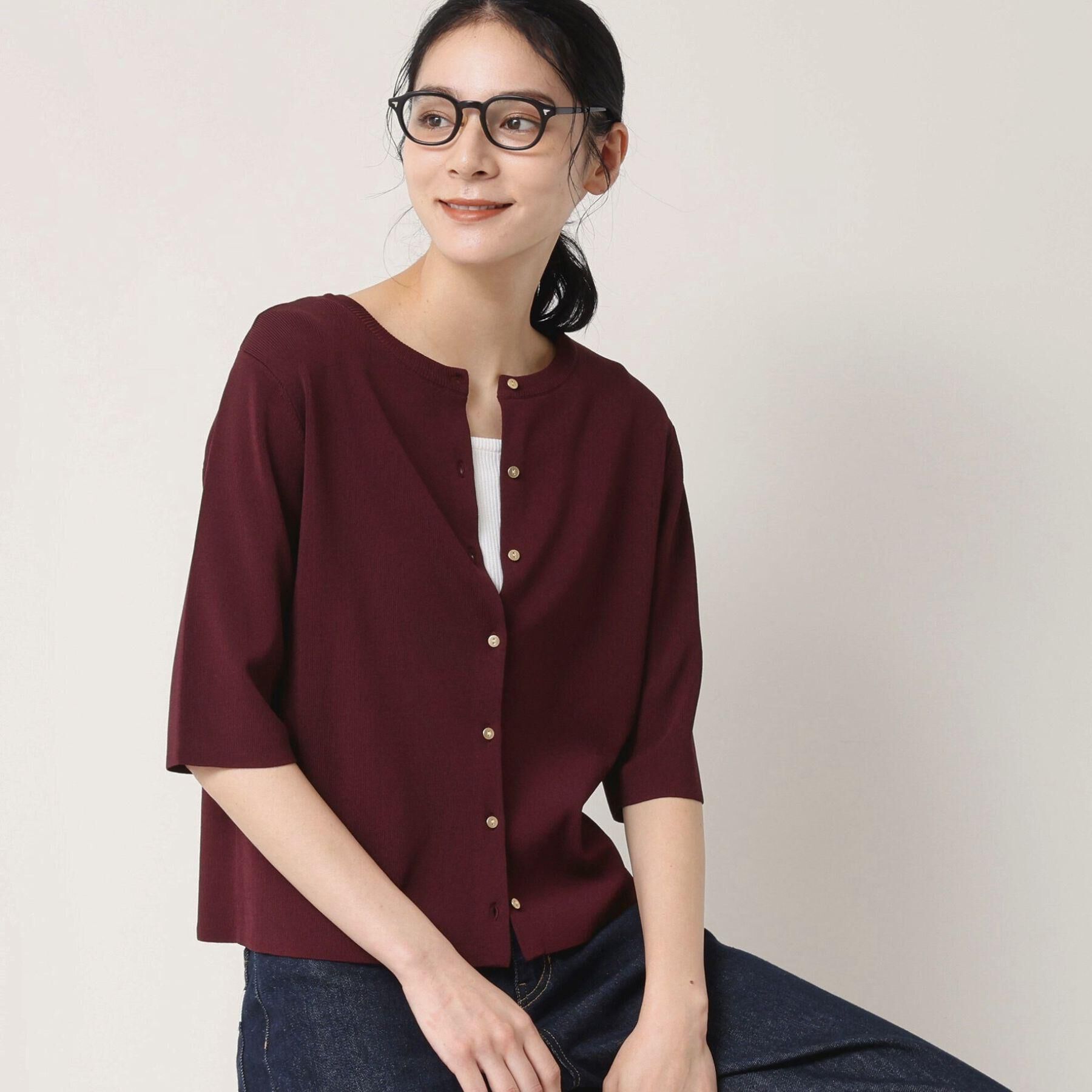 Dessin「【UVカット/洗える】2WAY五分袖カーディガン」|ニット・セーター|ボルドー(064)