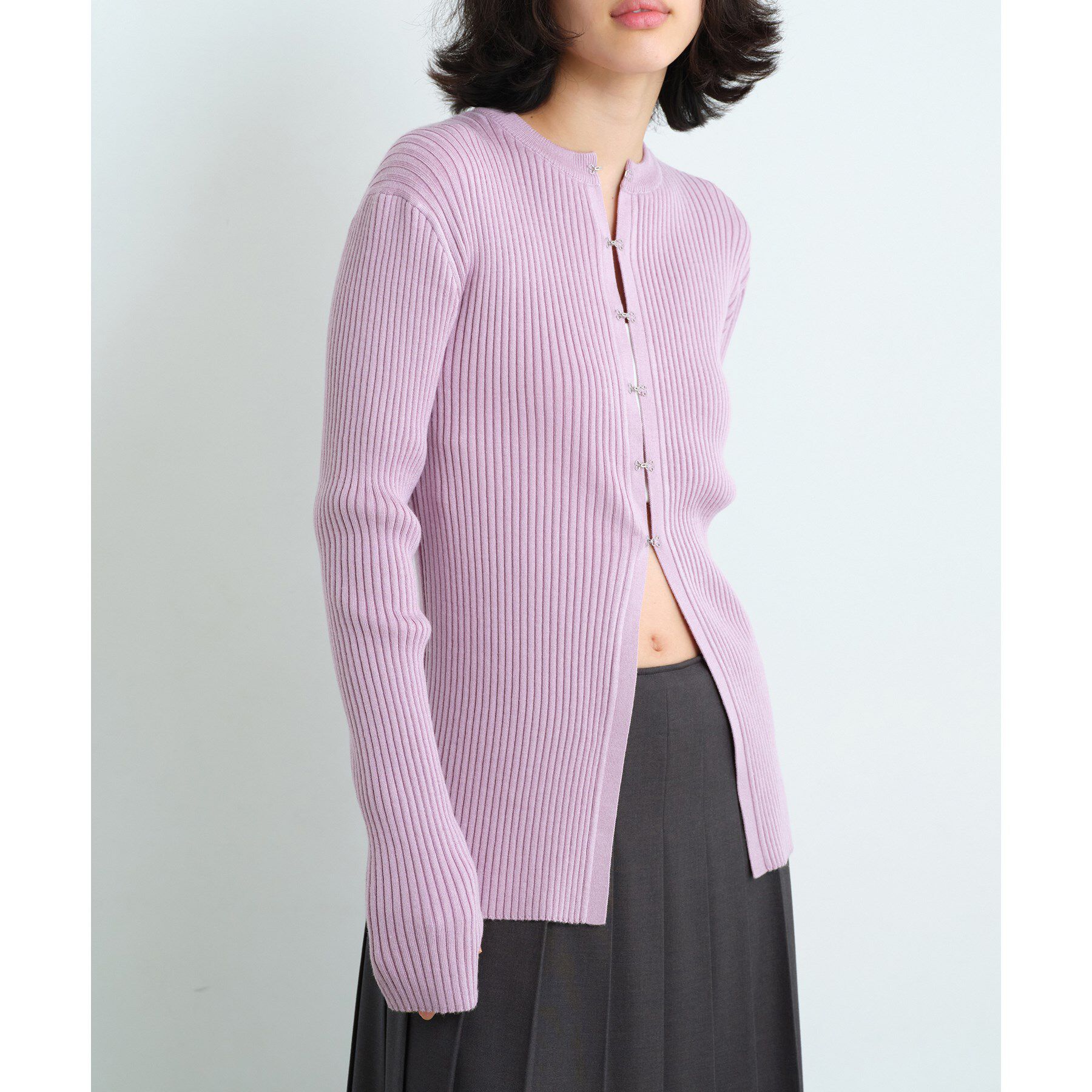 CODE A「fronthook knit cardigan」|カーディガン|ラベンダー(080)
