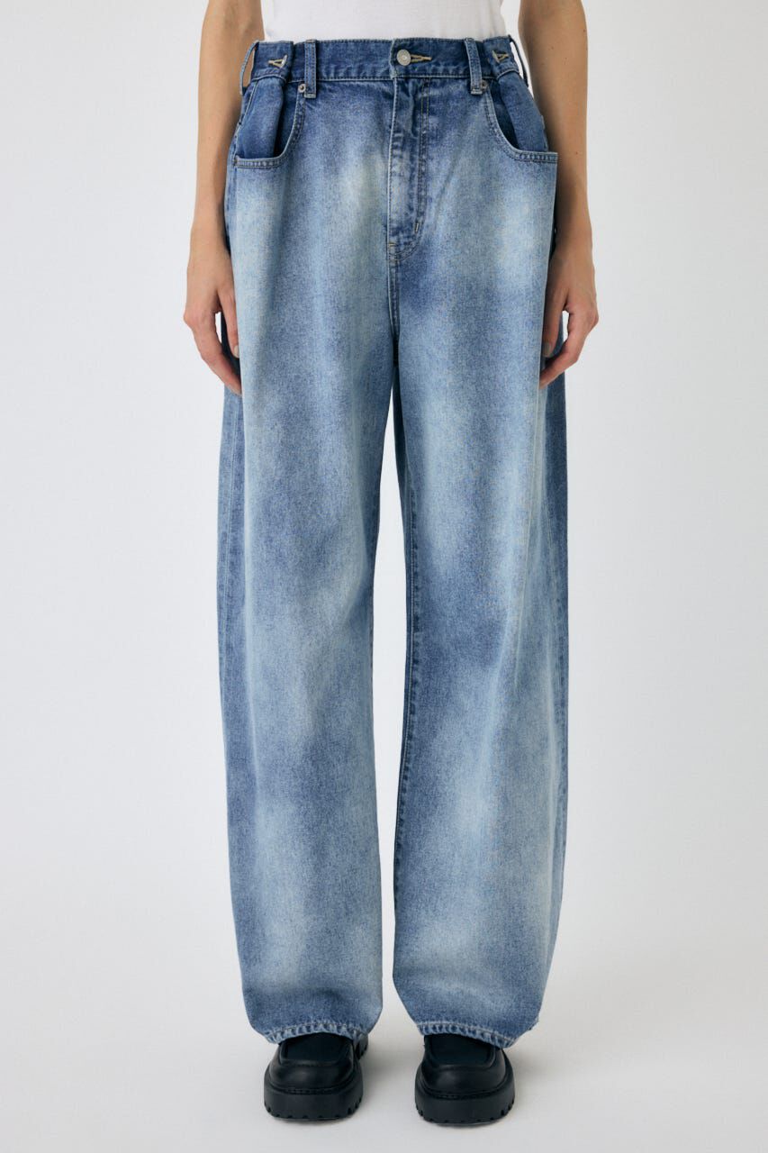MOUSSY「TUCKED WAIST LOOSE ストレートデニム」|デニム|L/BLU1