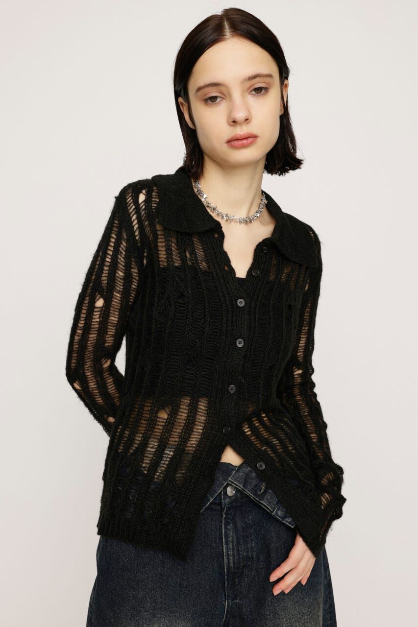 SLY「DAMAGE KNIT カーディガン」|カーディガン|BLK