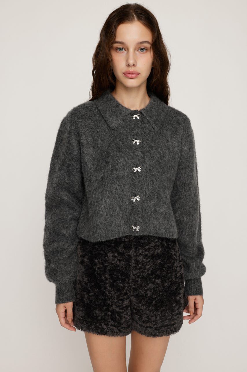 SLY「RIBBON BUTTON SHAGGY カーディガン」|カーディガン|GRY